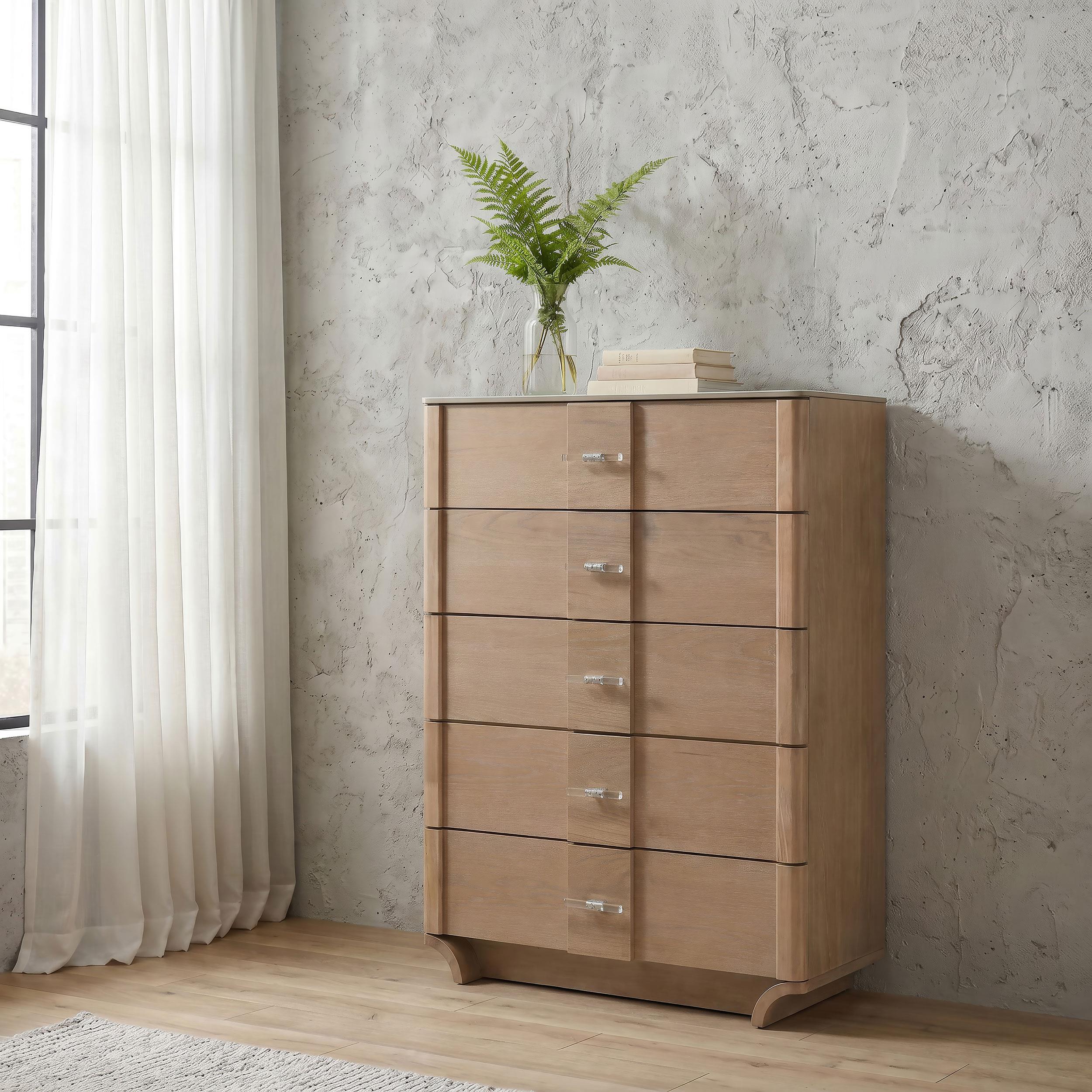  Coaster Furniture Leanne 223135 5-drawer Sinter Stone Top Chest - Light Oak IMAGE 5