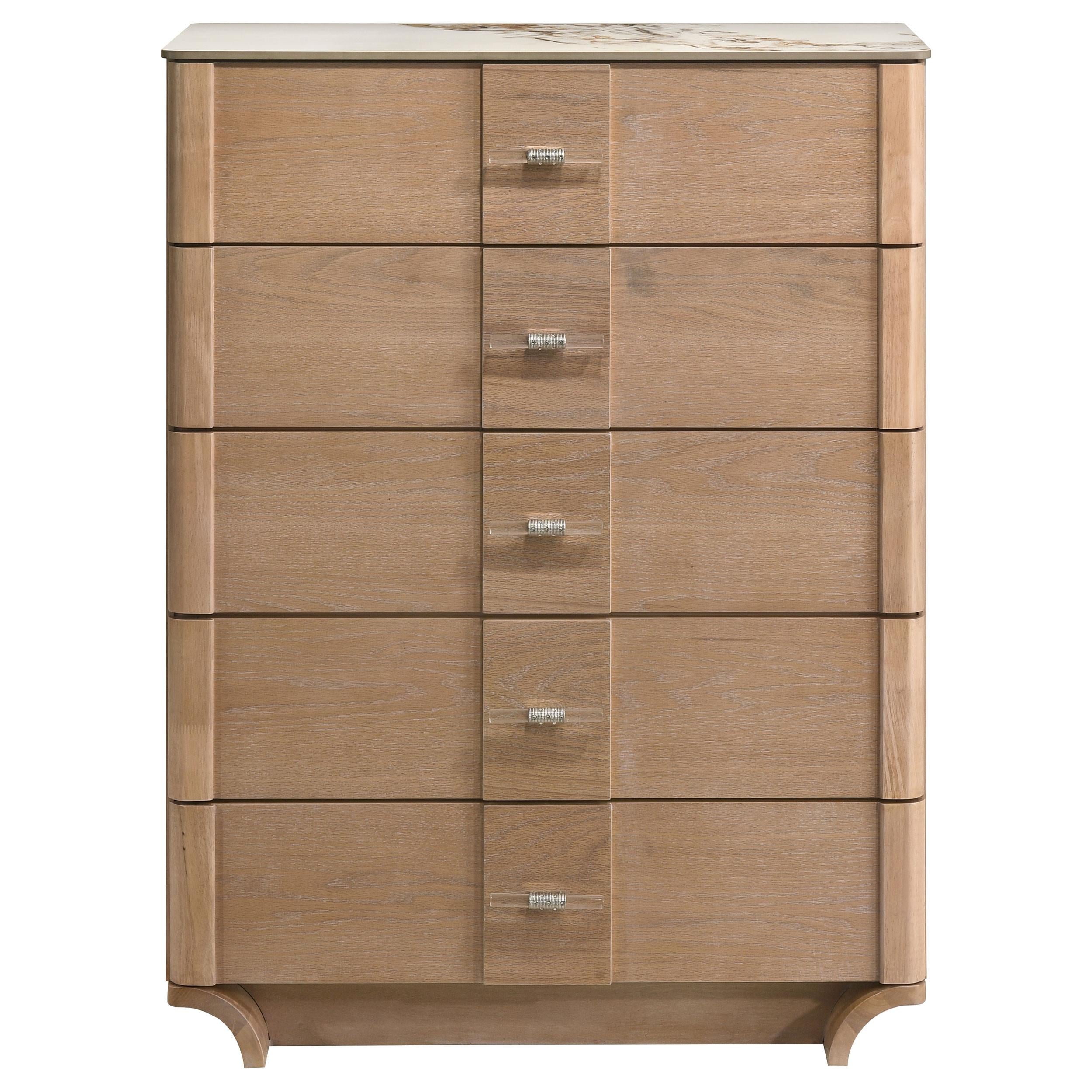  Coaster Furniture Leanne 223135 5-drawer Sinter Stone Top Chest - Light Oak IMAGE 8