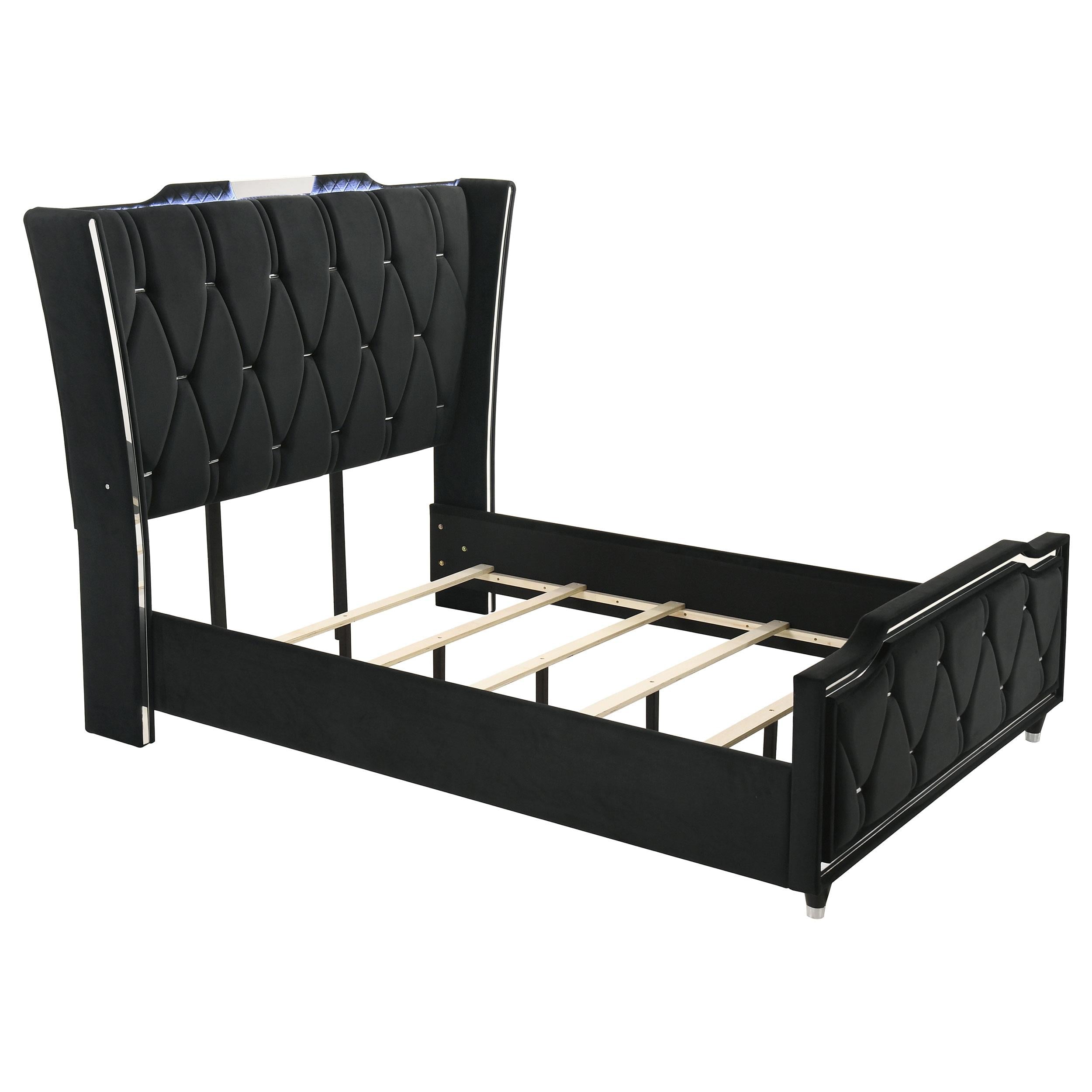 Coaster Furniture Lorient 223161Q Queen LED Upholstered Wingback Bed - Black IMAGE 1