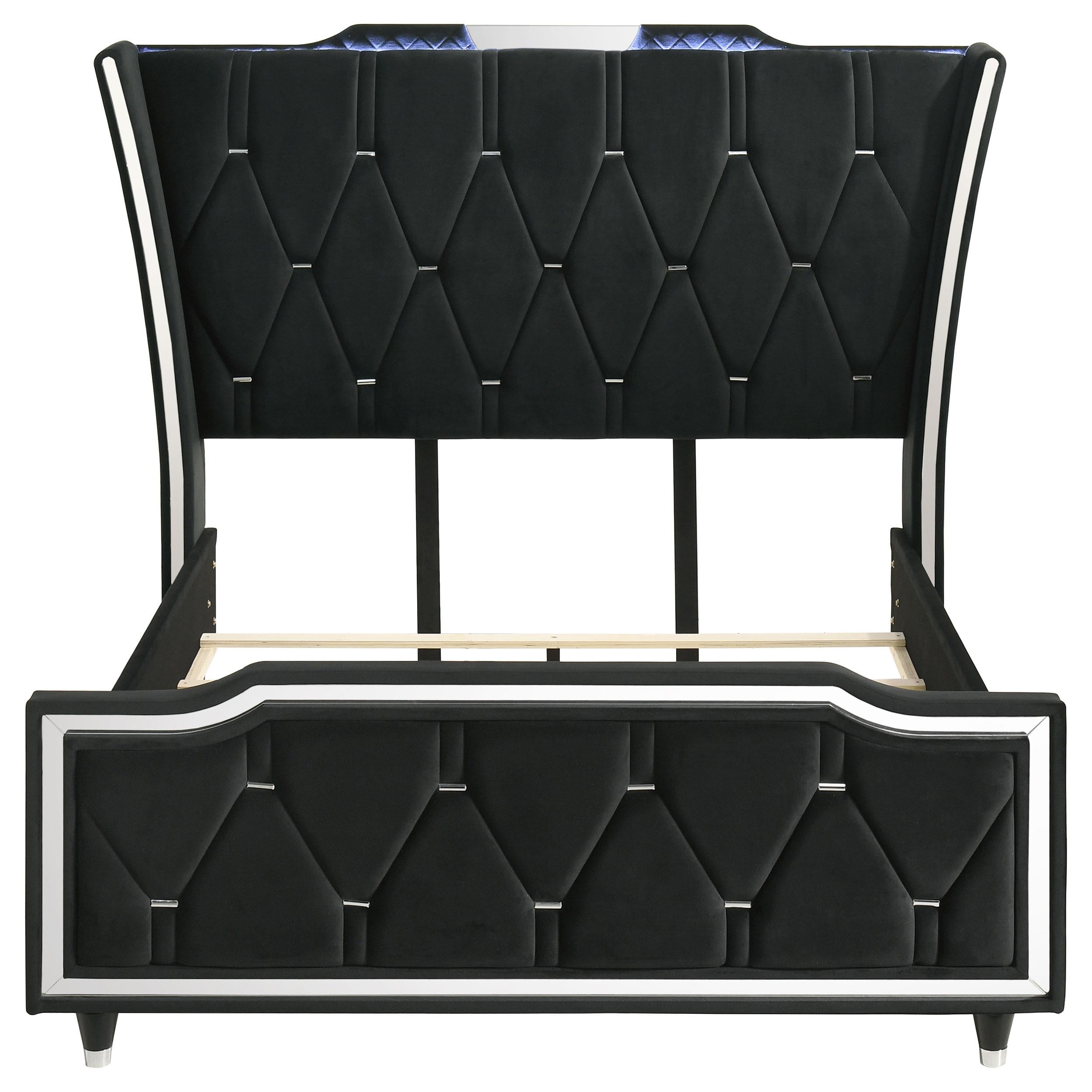  Coaster Furniture Lorient 223161Q Queen LED Upholstered Wingback Bed - Black IMAGE 3