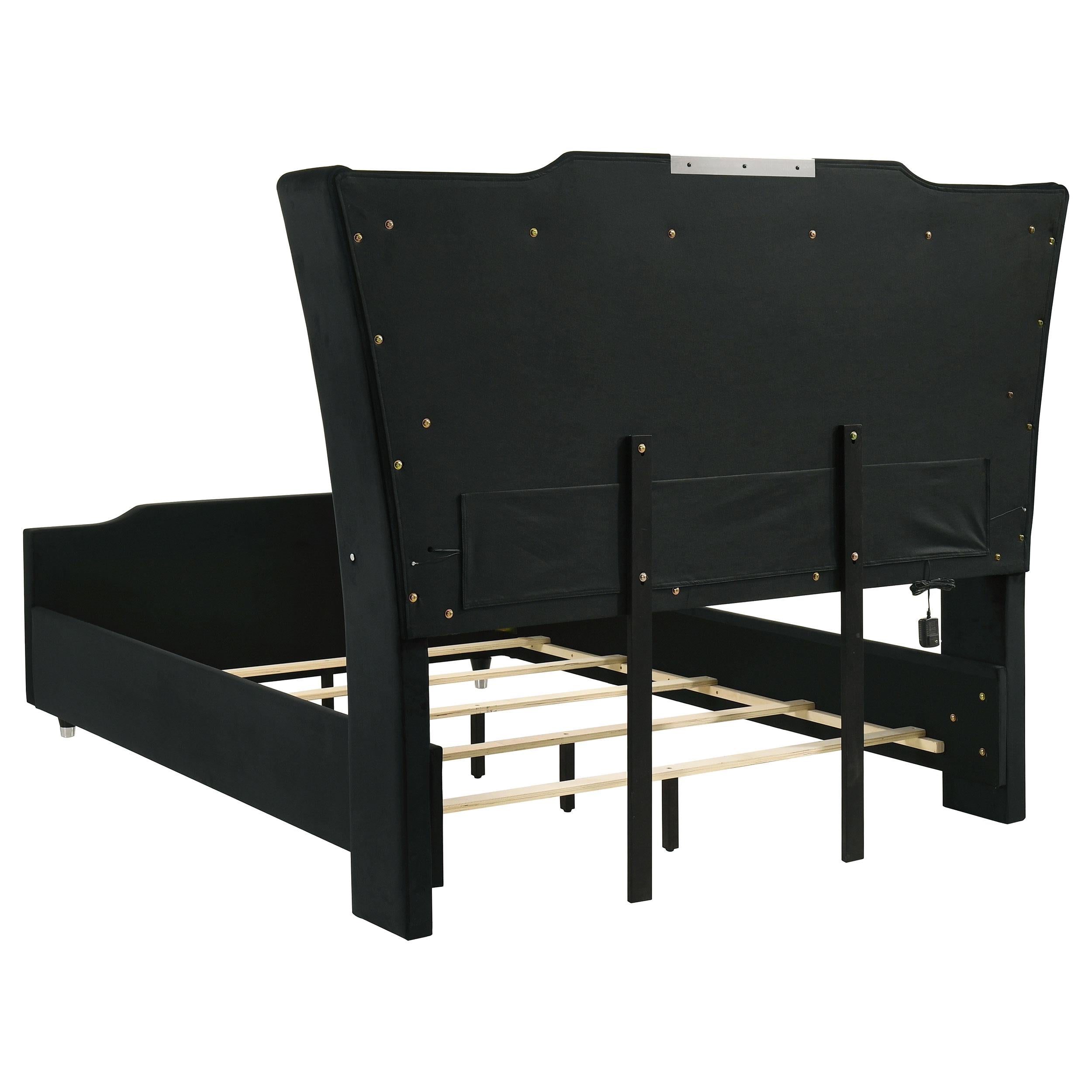  Coaster Furniture Lorient 223161Q Queen LED Upholstered Wingback Bed - Black IMAGE 4