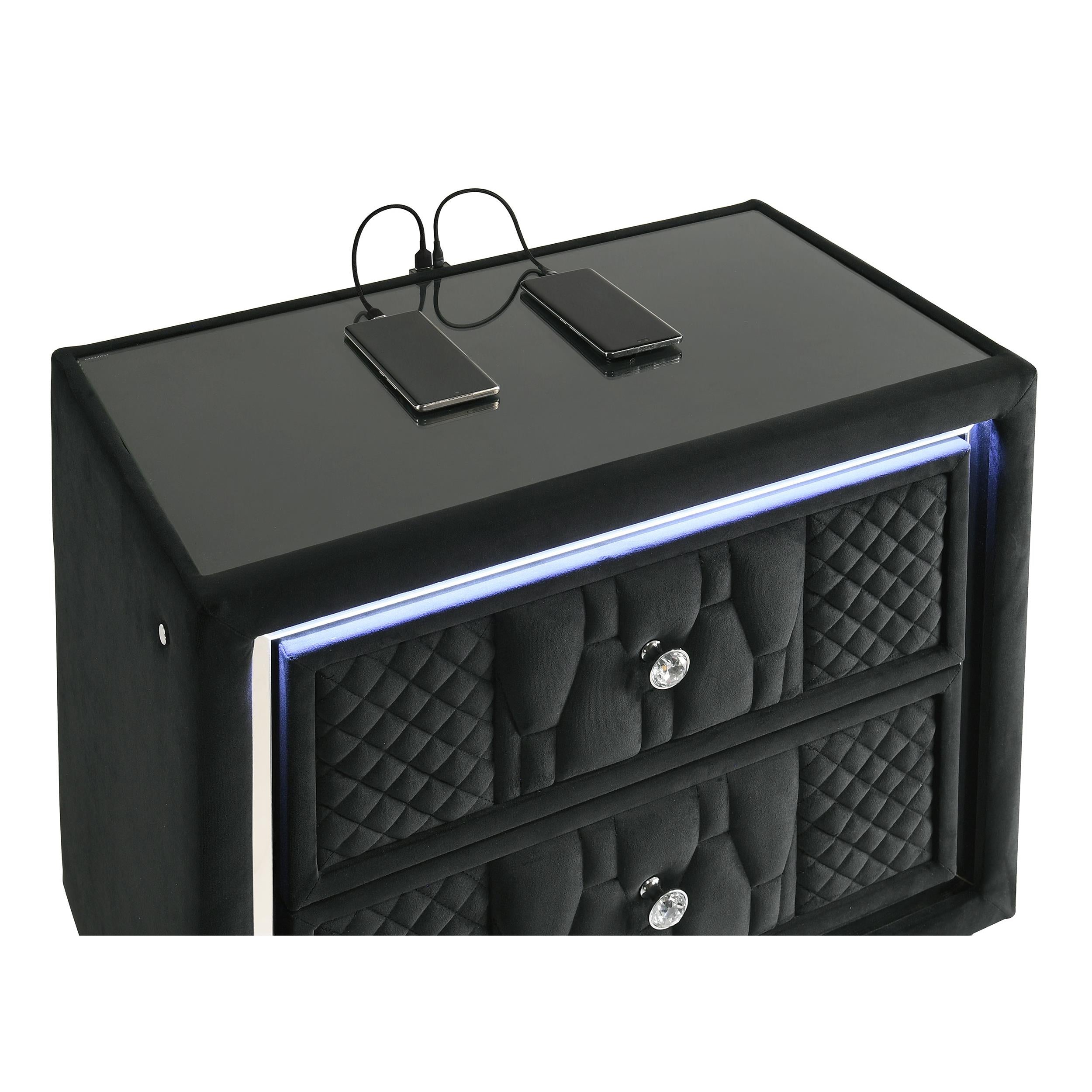  Coaster Furniture Lorient 223162 2-drawer LED Nightstand with USB - Black IMAGE 3