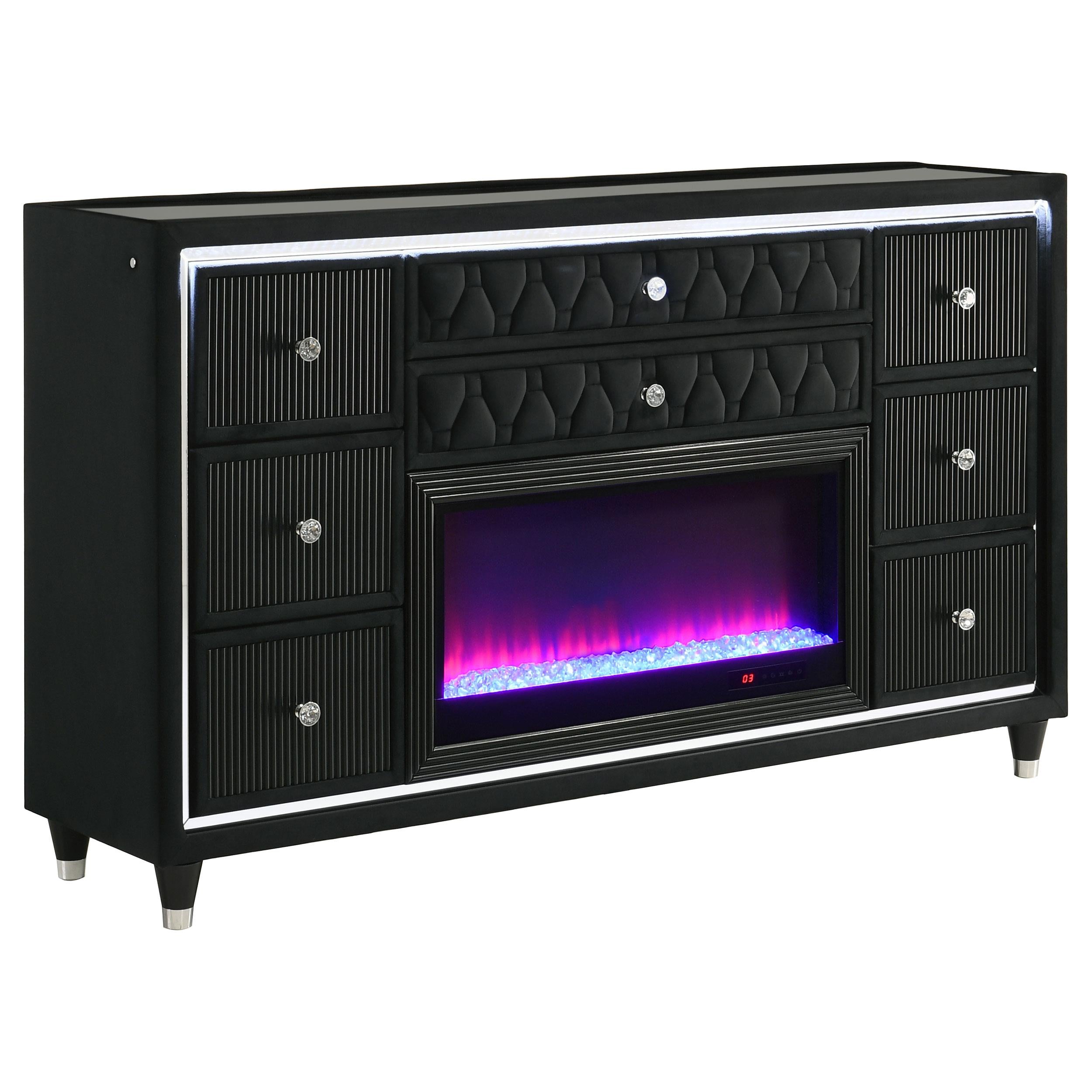  Coaster Furniture Lorient 223163FB 8-drawer LED Bedroom Flame Box Dresser - Black IMAGE 1