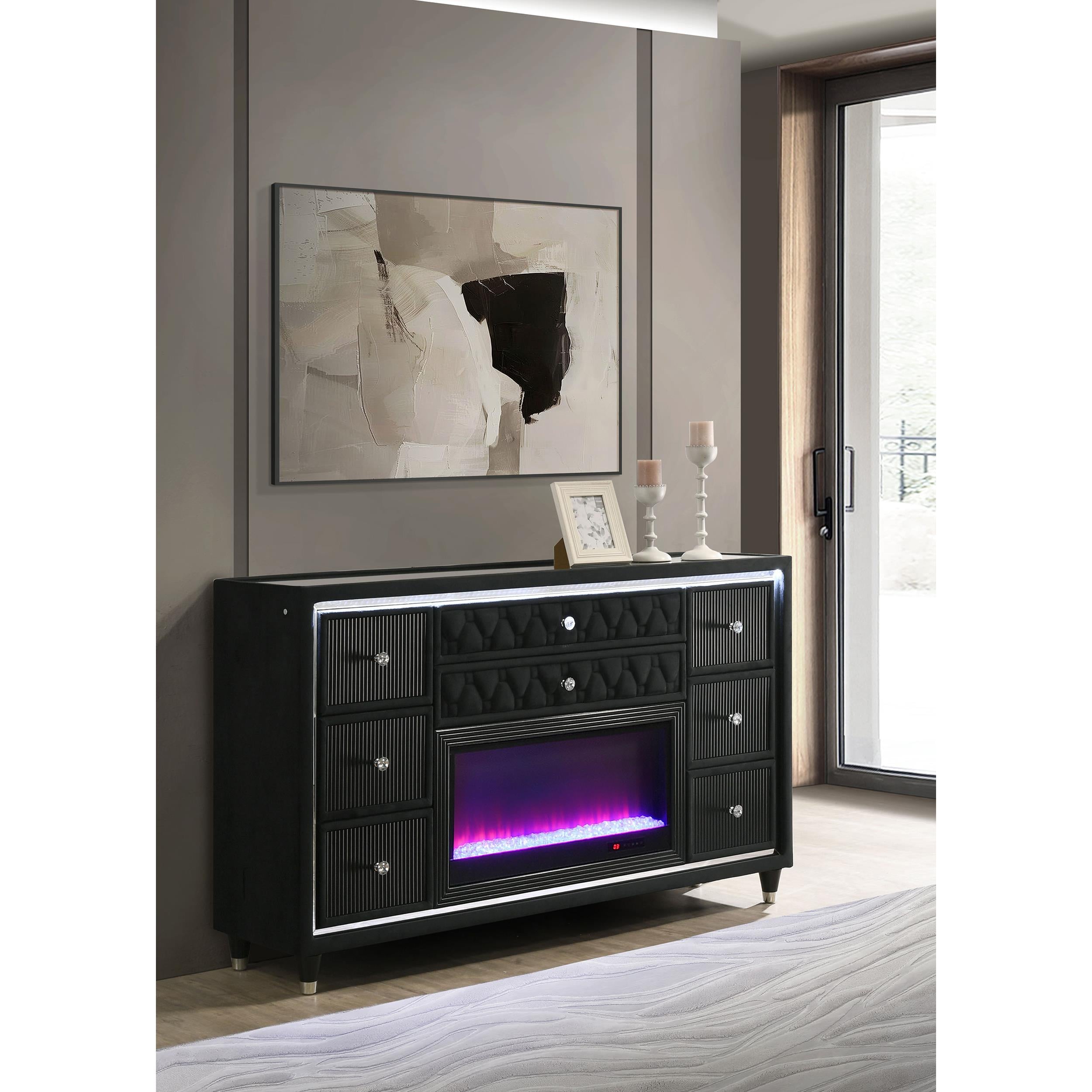  Coaster Furniture Lorient 223163FB 8-drawer LED Bedroom Flame Box Dresser - Black IMAGE 6