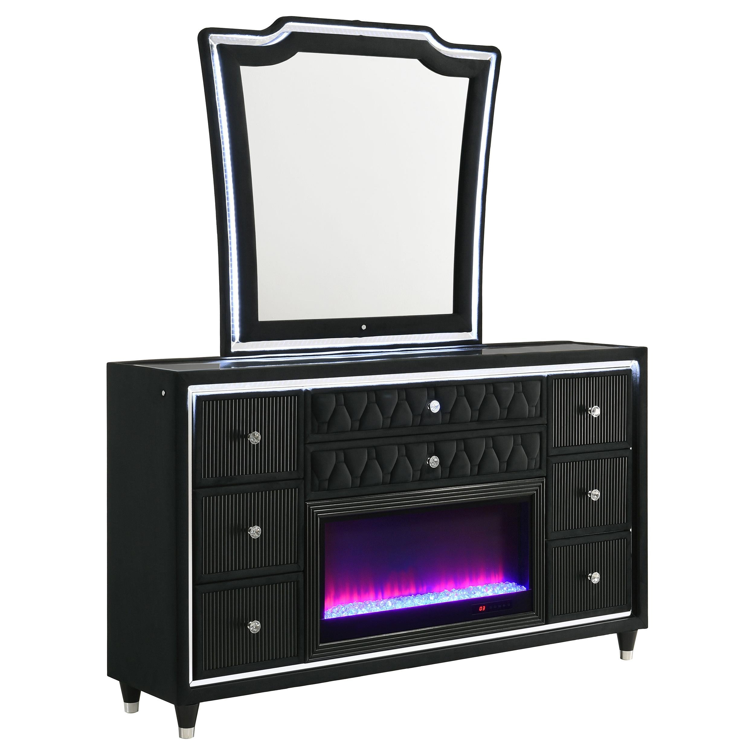  Coaster Furniture Lorient 223163FBM 8-drawer LED Flame Box Dresser and Mirror - Black IMAGE 1