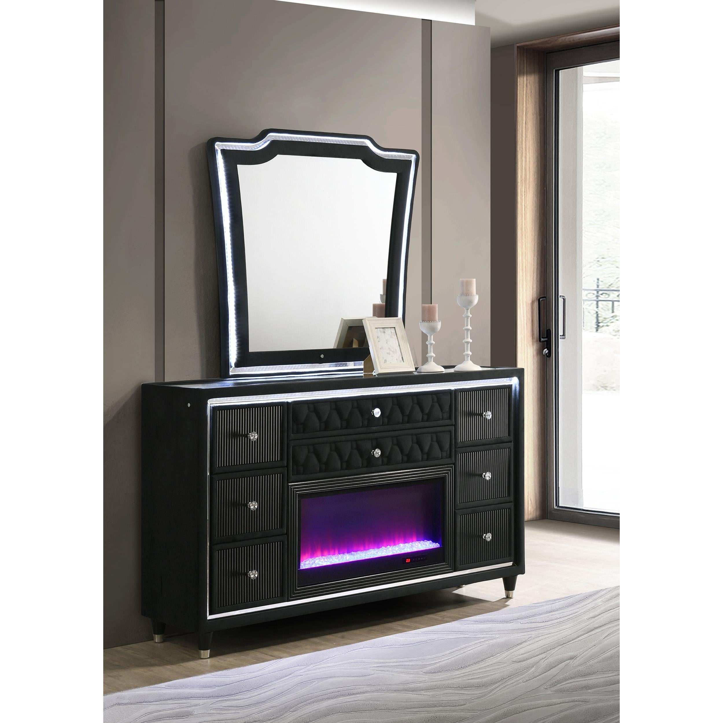  Coaster Furniture Lorient 223163FBM 8-drawer LED Flame Box Dresser and Mirror - Black IMAGE 5