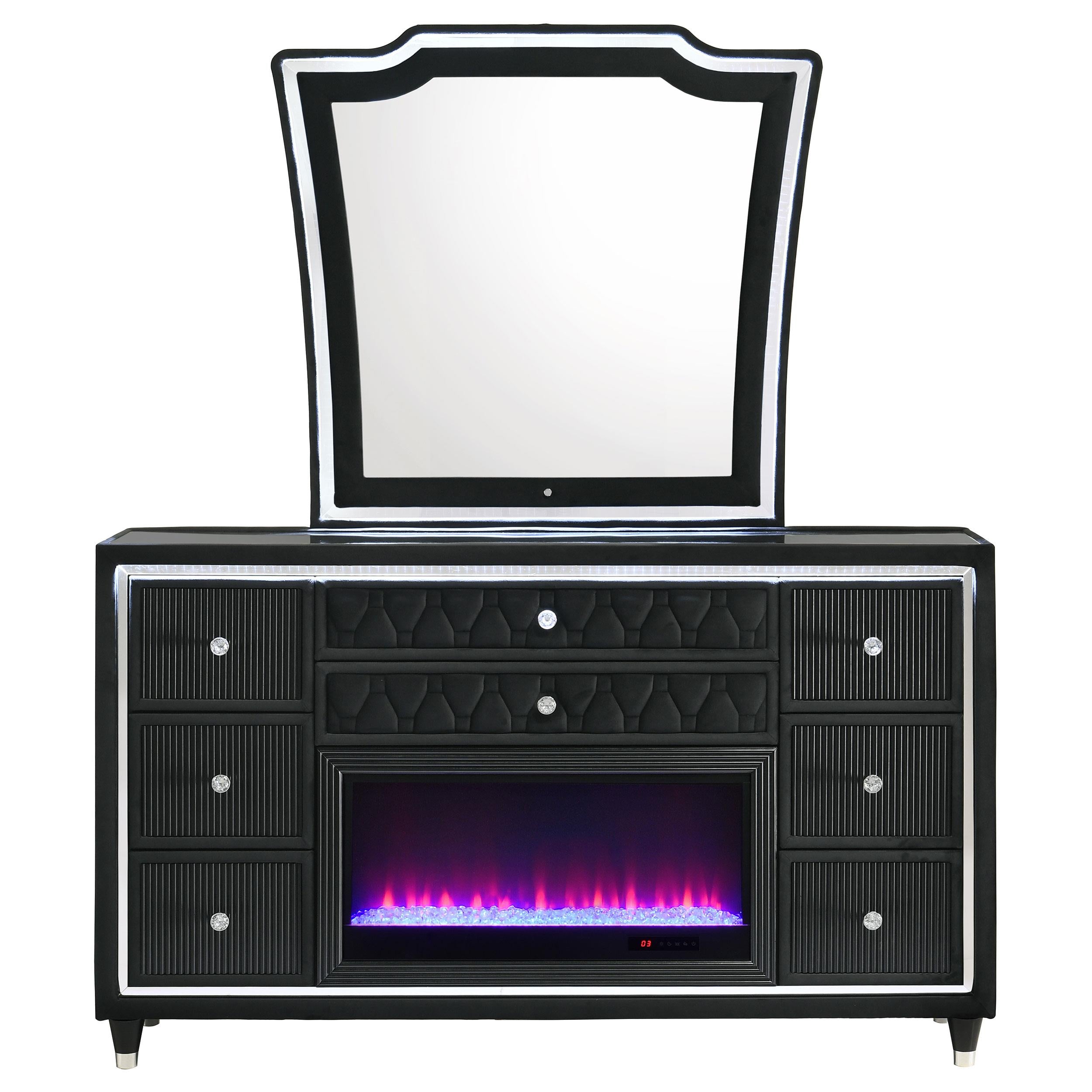  Coaster Furniture Lorient 223163FBM 8-drawer LED Flame Box Dresser and Mirror - Black IMAGE 8