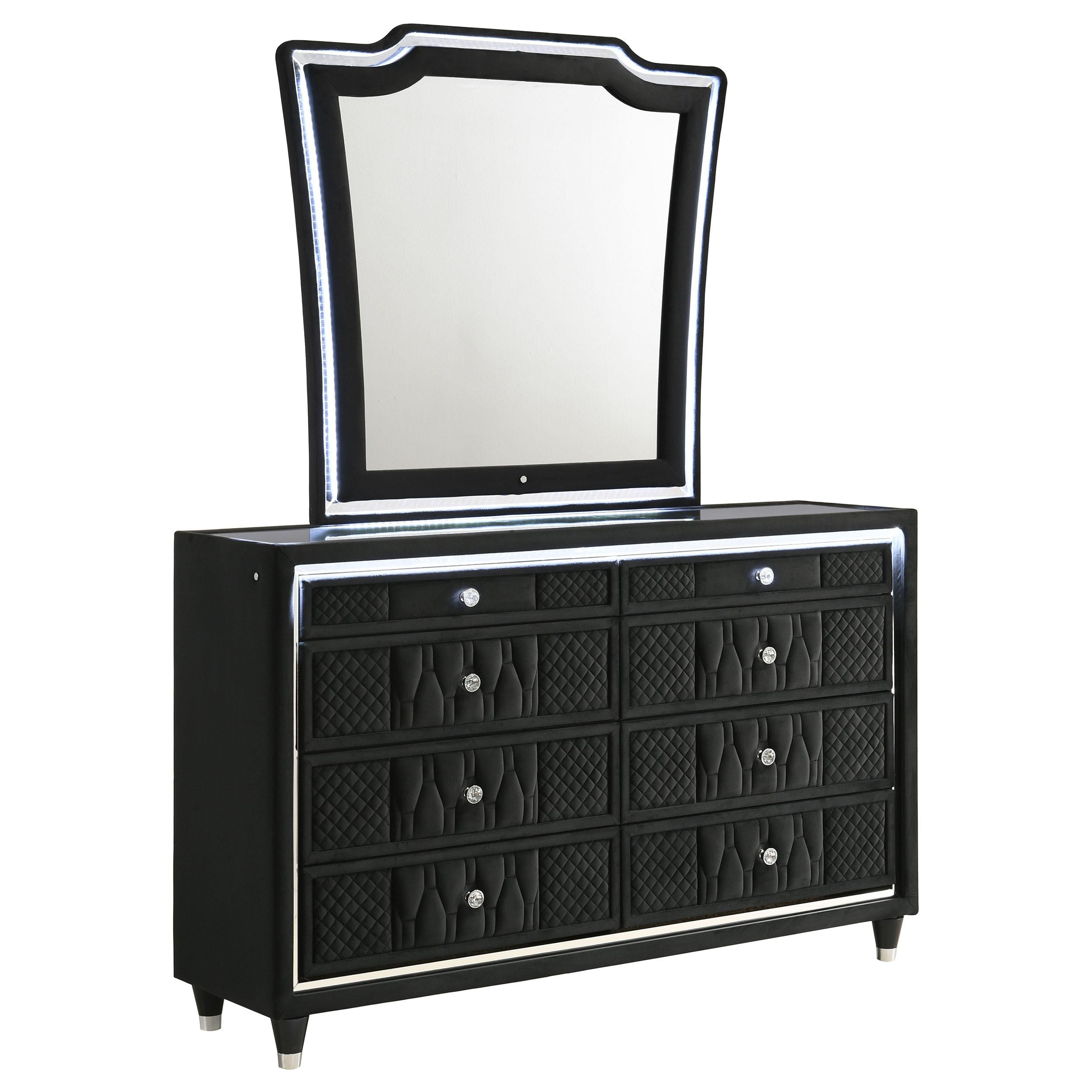  Coaster Furniture Lorient 223163M 8-drawer LED Dresser with Mirror - Black IMAGE 1