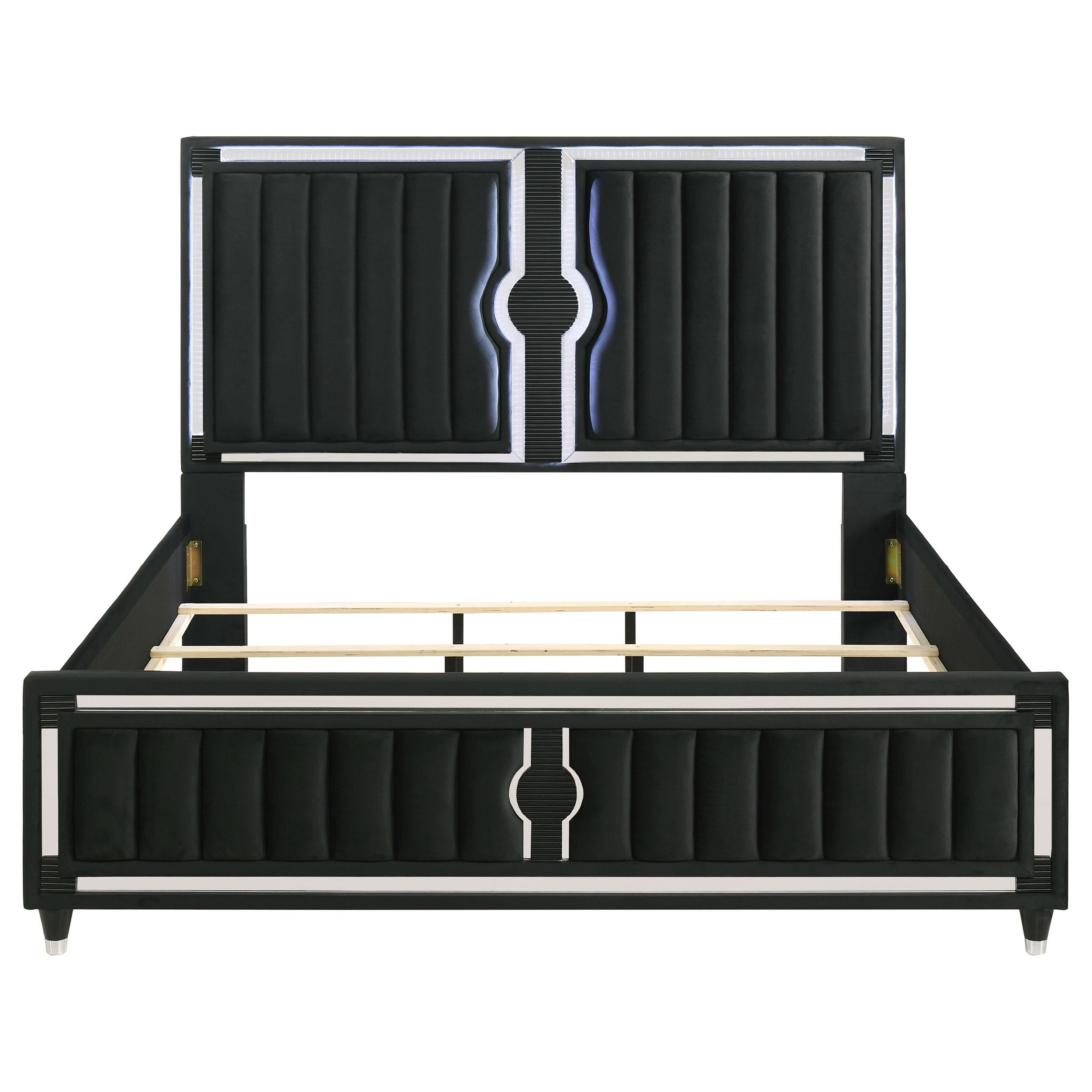  Coaster Furniture Ravenne 223191KE Velvet Upholstered Eastern King LED Panel Bed - Black IMAGE 3