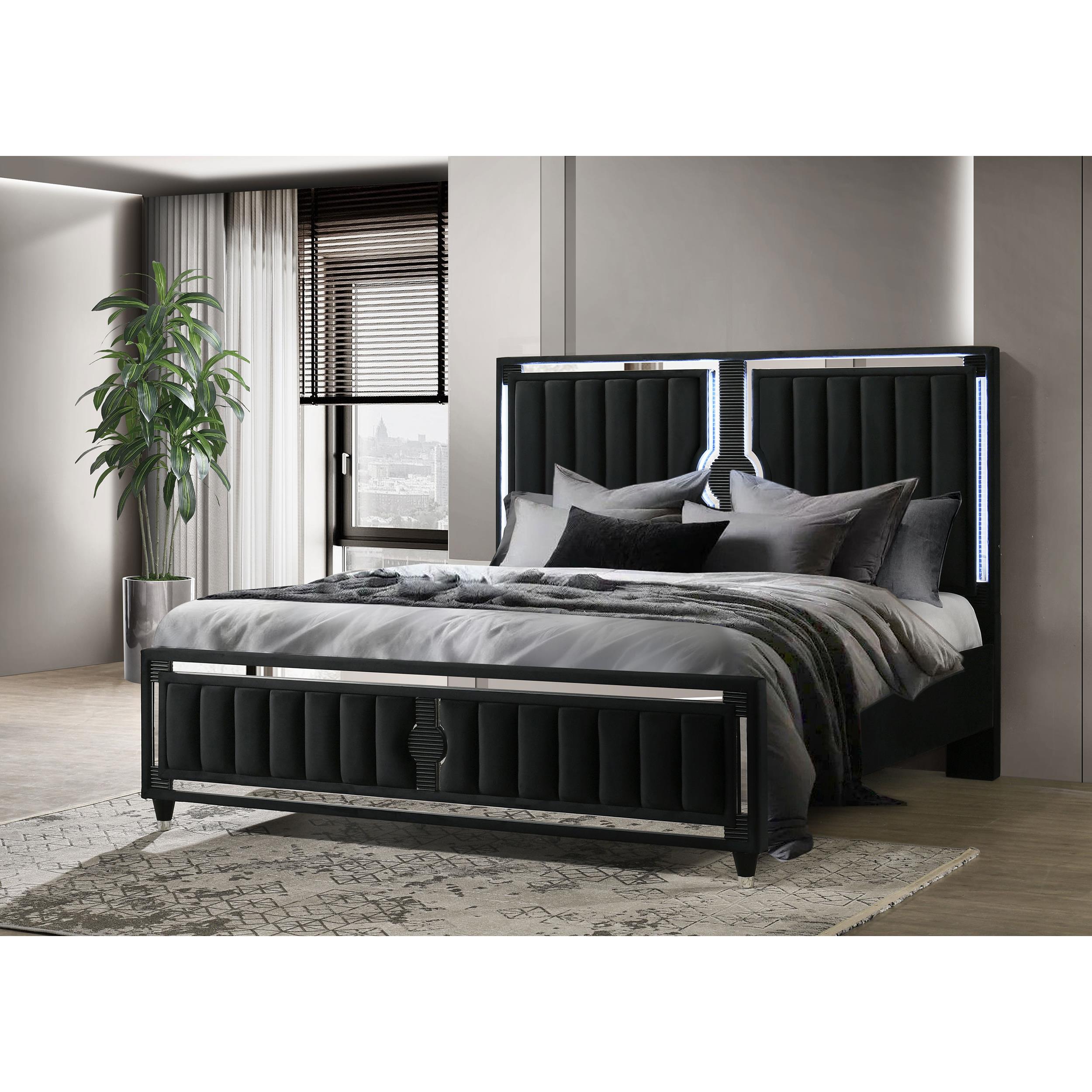 Coaster Furniture Ravenne 223191KE Velvet Upholstered Eastern King LED Panel Bed - Black IMAGE 4