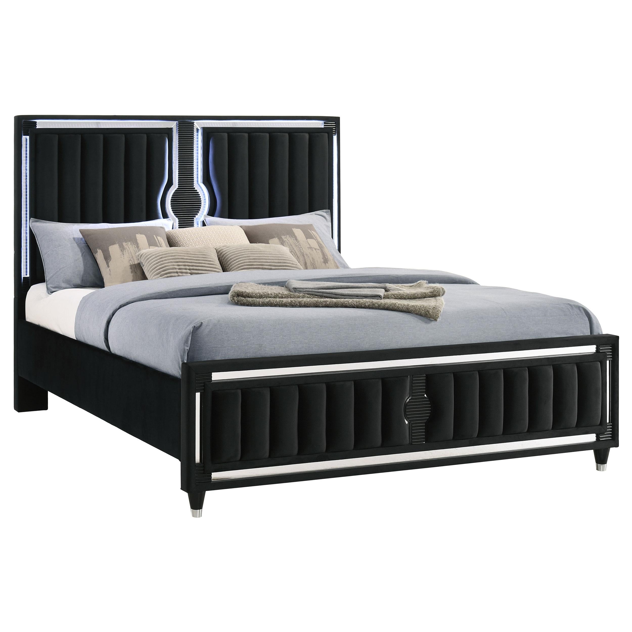  Coaster Furniture Ravenne 223191KE Velvet Upholstered Eastern King LED Panel Bed - Black IMAGE 7
