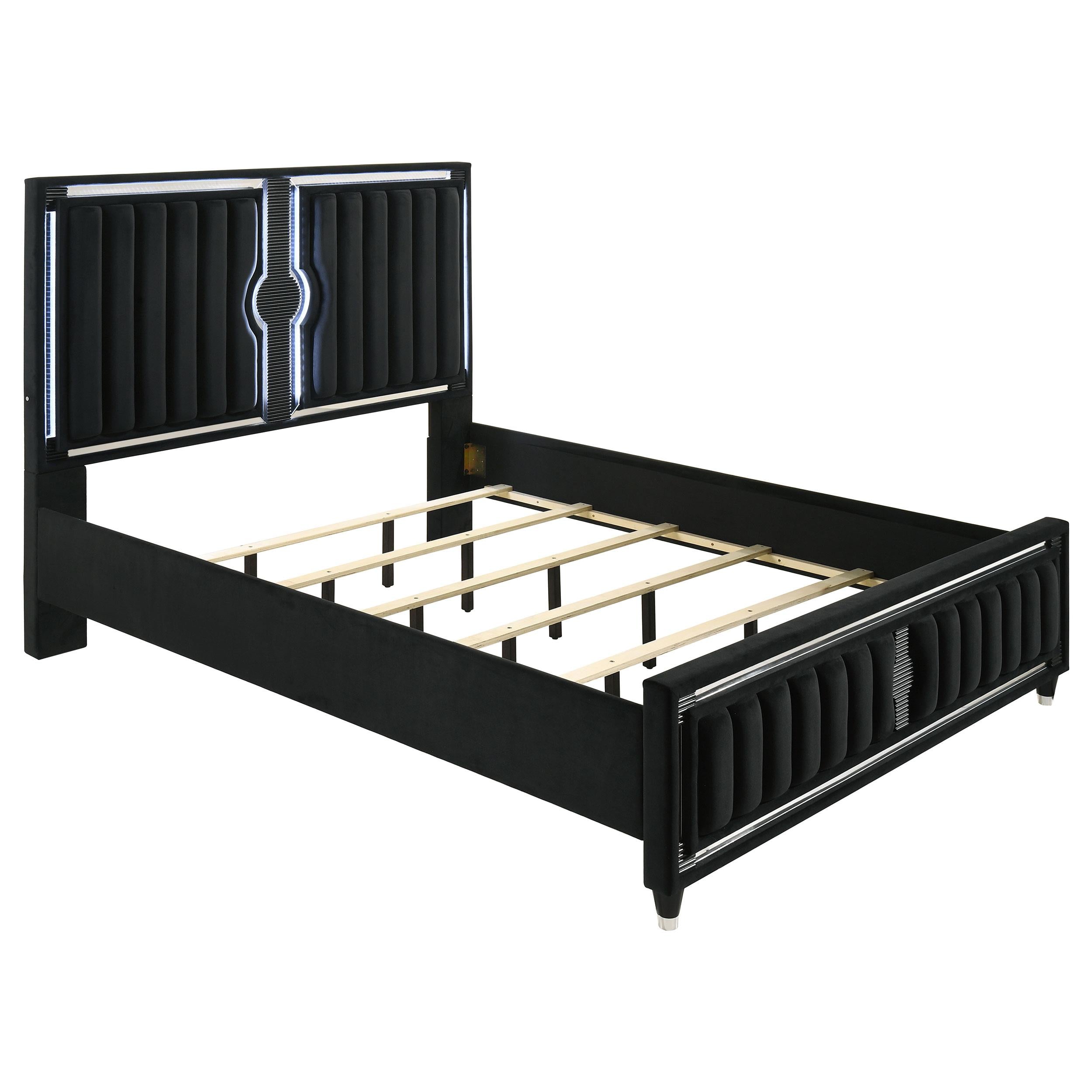  Coaster Furniture Ravenne 223191KW Velvet Upholstered California King LED Panel Bed - Black IMAGE 1