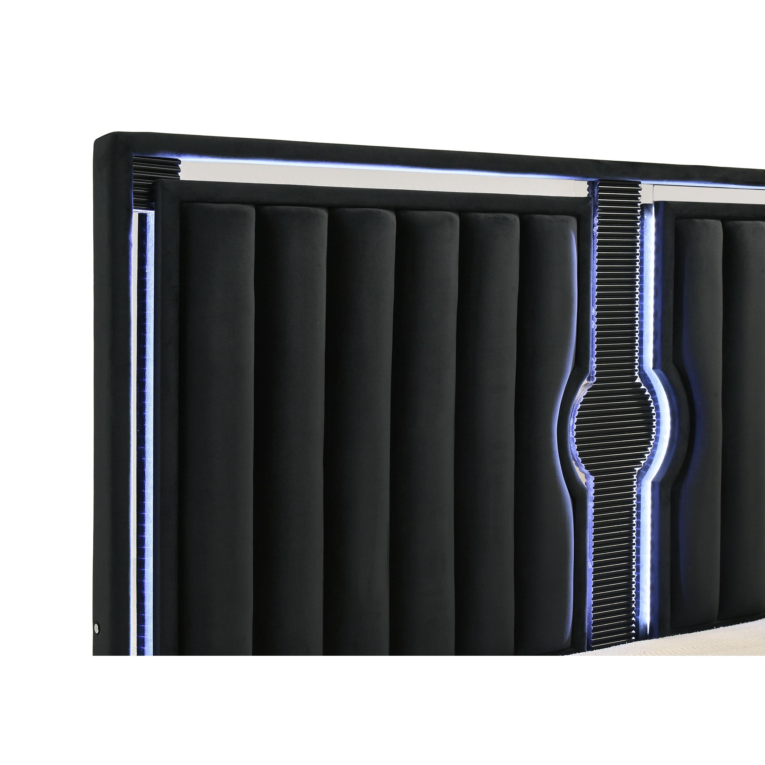  Coaster Furniture Ravenne 223191KW Velvet Upholstered California King LED Panel Bed - Black IMAGE 2