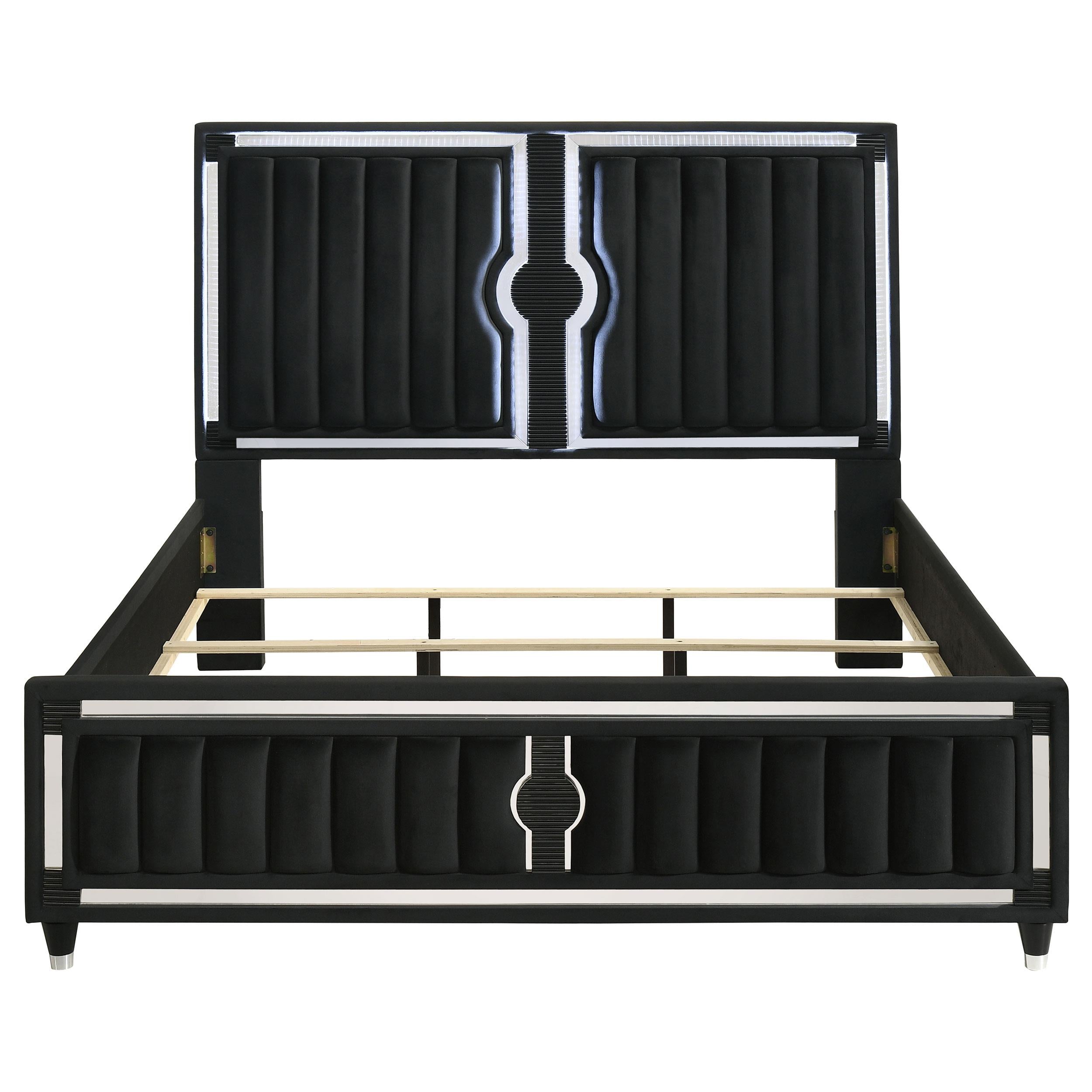  Coaster Furniture Ravenne 223191KW Velvet Upholstered California King LED Panel Bed - Black IMAGE 3