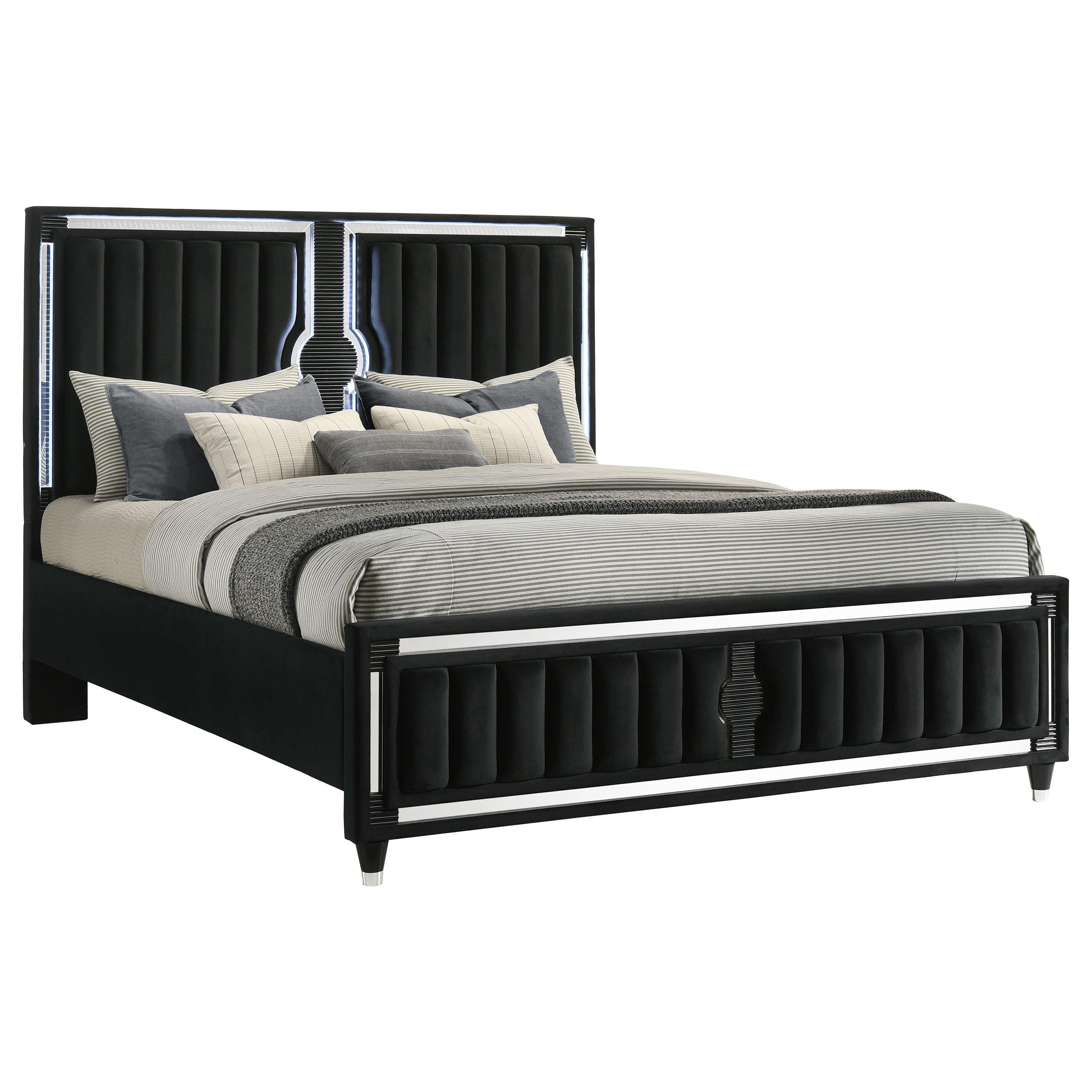  Coaster Furniture Ravenne 223191KW Velvet Upholstered California King LED Panel Bed - Black IMAGE 8