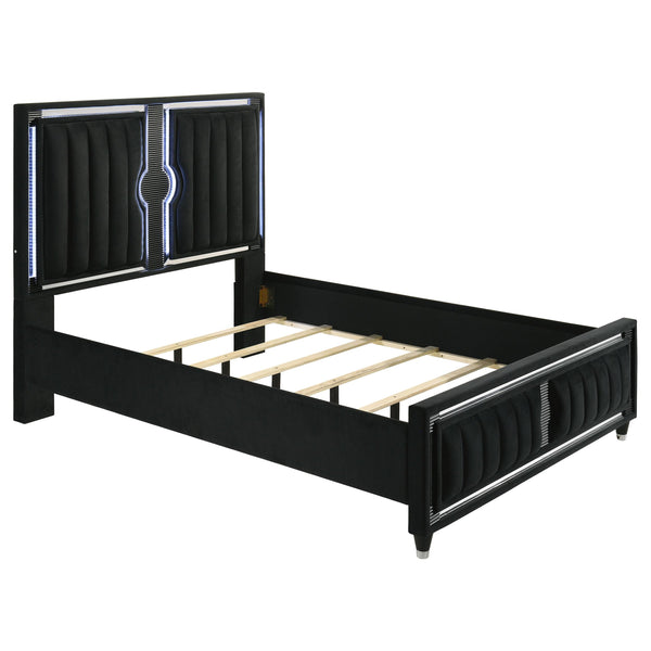 Coaster Furniture Ravenne 223191Q Velvet Upholstered Queen LED Panel Bed - Black