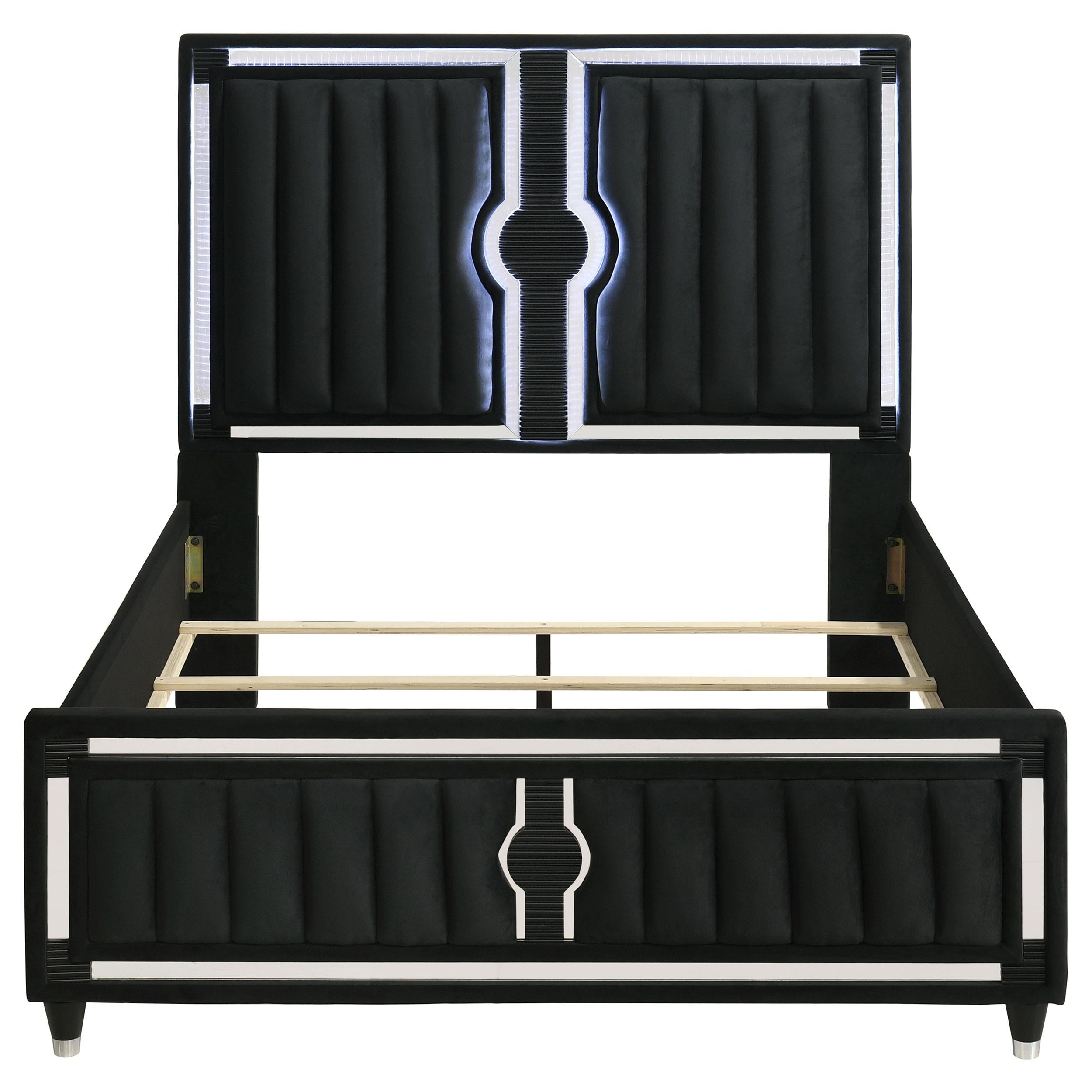  Coaster Furniture Ravenne 223191Q Velvet Upholstered Queen LED Panel Bed - Black IMAGE 3