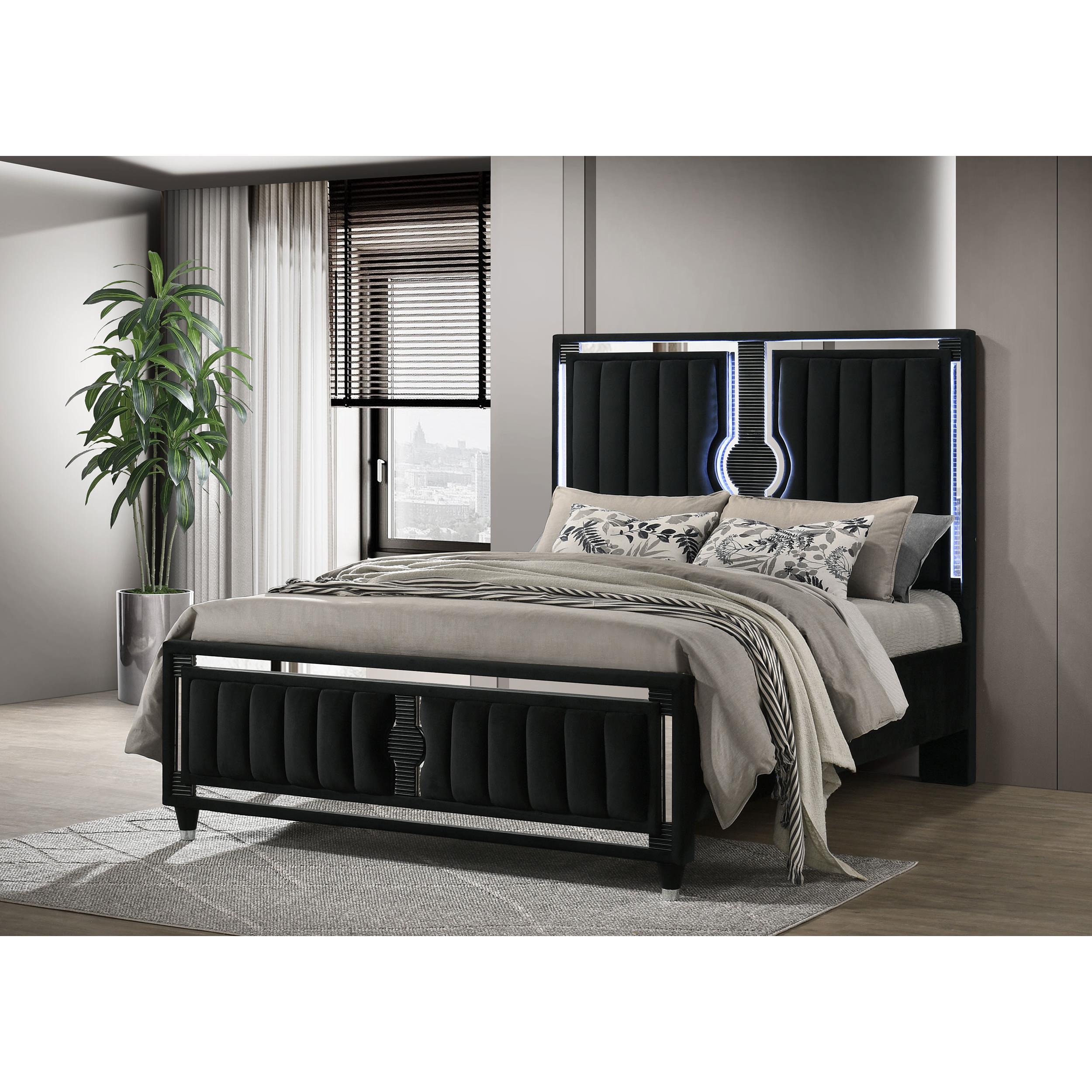  Coaster Furniture Ravenne 223191Q Velvet Upholstered Queen LED Panel Bed - Black IMAGE 4