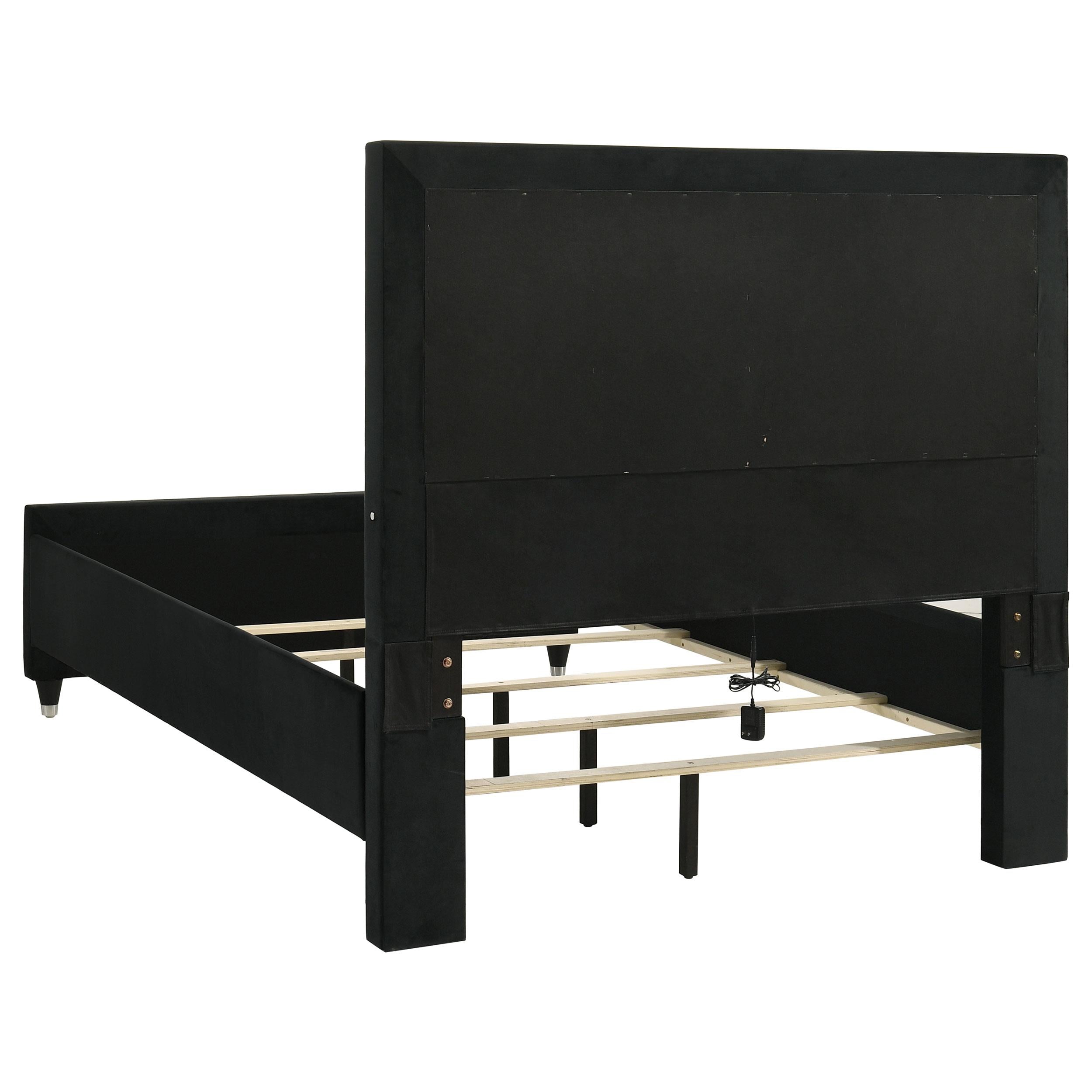  Coaster Furniture Ravenne 223191Q Velvet Upholstered Queen LED Panel Bed - Black IMAGE 5