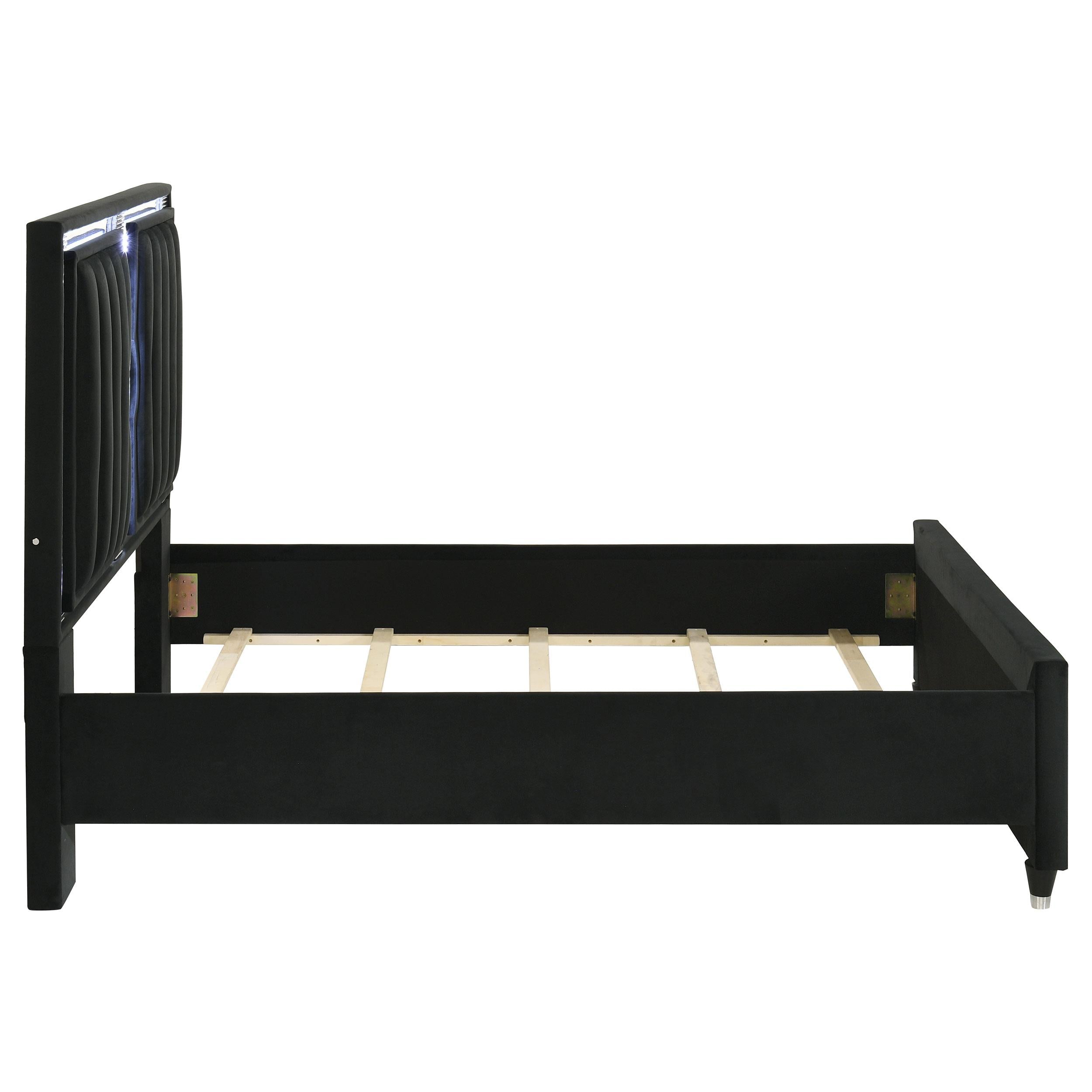  Coaster Furniture Ravenne 223191Q Velvet Upholstered Queen LED Panel Bed - Black IMAGE 7