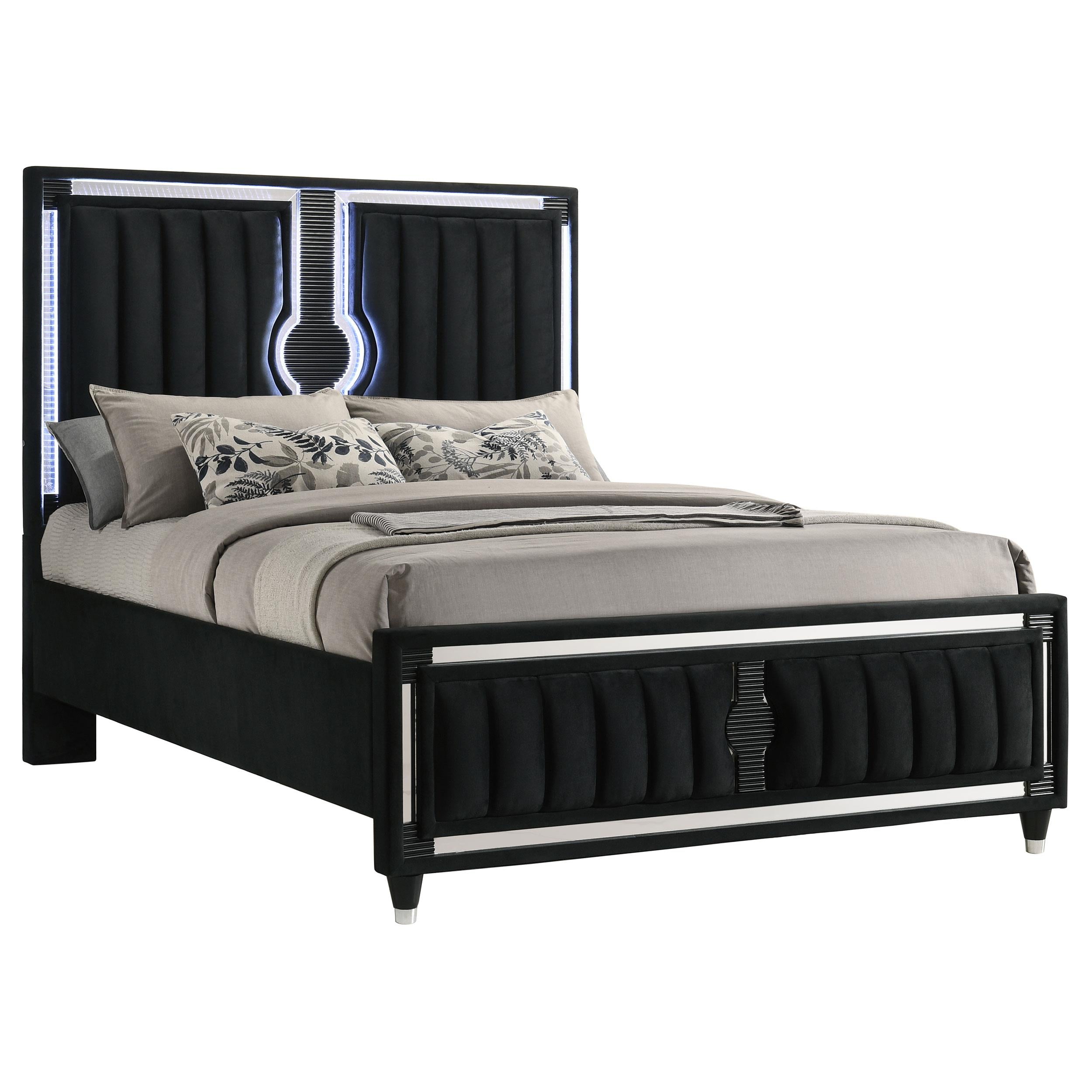  Coaster Furniture Ravenne 223191Q Velvet Upholstered Queen LED Panel Bed - Black IMAGE 8