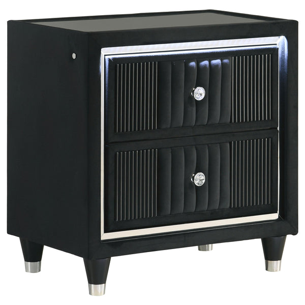 Coaster Furniture Ravenne 223192 2-drawer Velvet Upholstered LED Nightstand with USB - Black