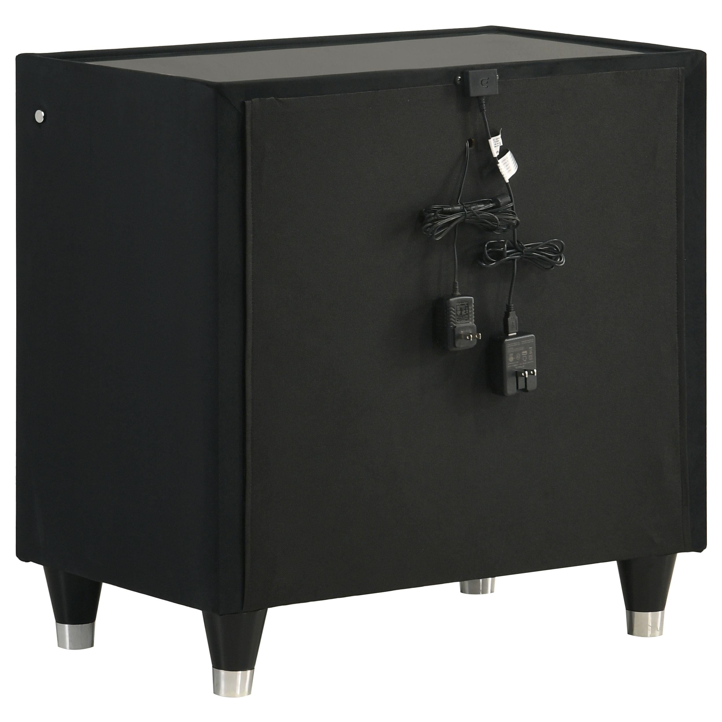  Coaster Furniture Ravenne 223192 2-drawer Velvet Upholstered LED Nightstand with USB - Black IMAGE 2