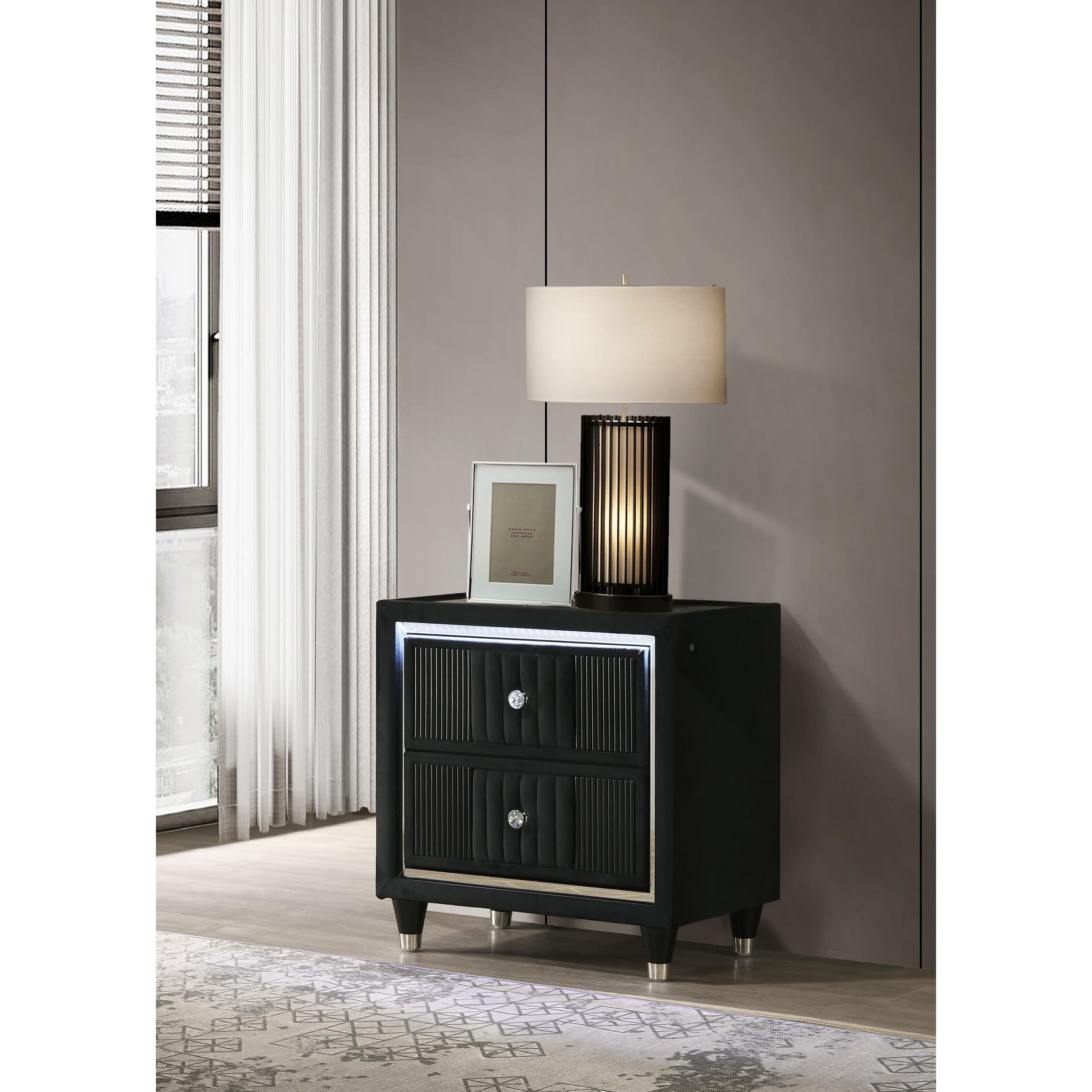  Coaster Furniture Ravenne 223192 2-drawer Velvet Upholstered LED Nightstand with USB - Black IMAGE 6