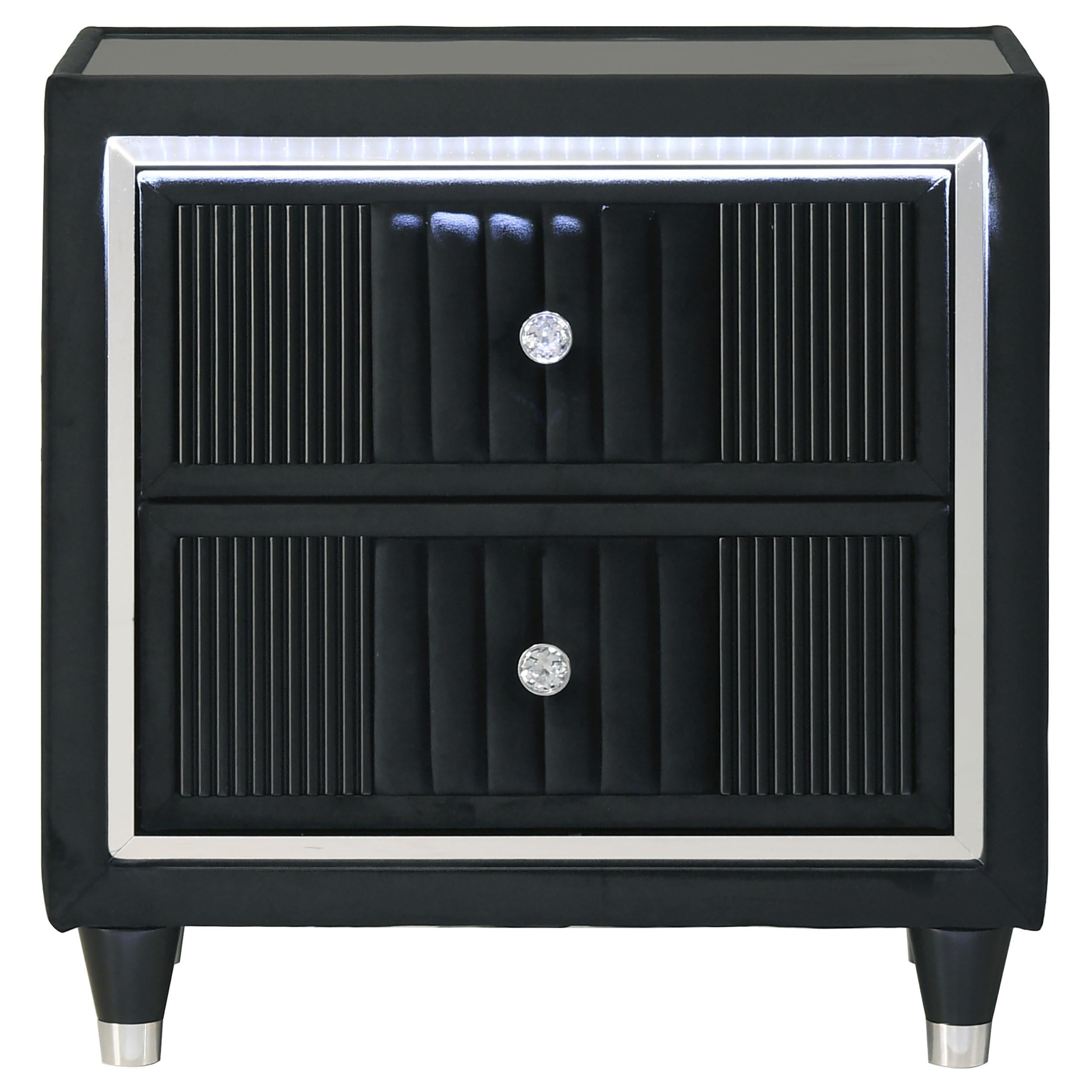  Coaster Furniture Ravenne 223192 2-drawer Velvet Upholstered LED Nightstand with USB - Black IMAGE 8