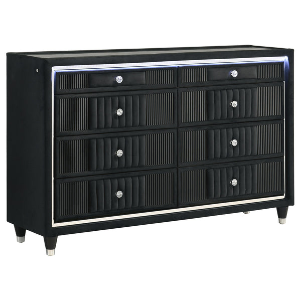 Coaster Furniture Ravenne 223193 8-drawer Velvet Upholstered LED Dresser Cabinet - Black
