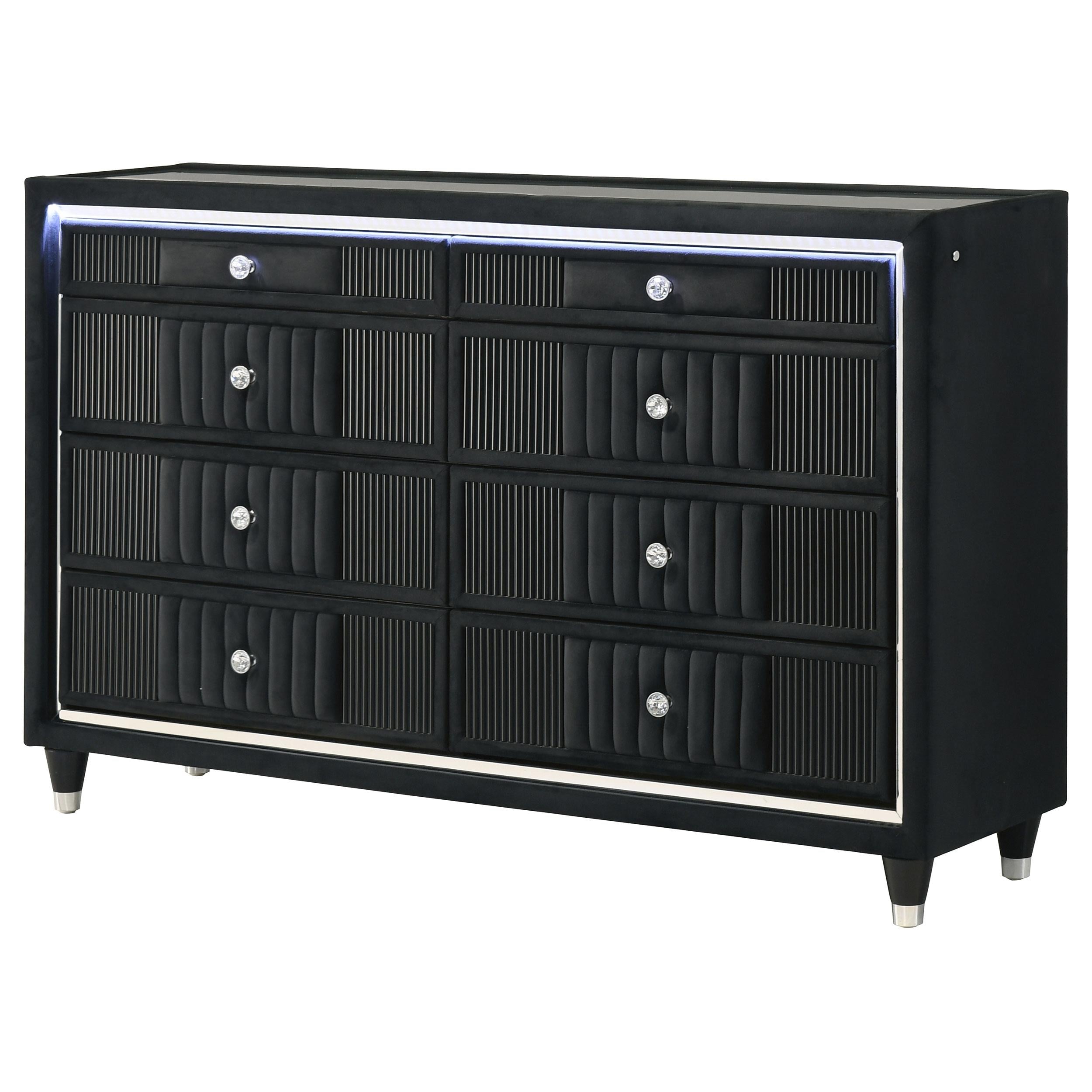  Coaster Furniture Ravenne 223193 8-drawer Velvet Upholstered LED Dresser Cabinet - Black IMAGE 11