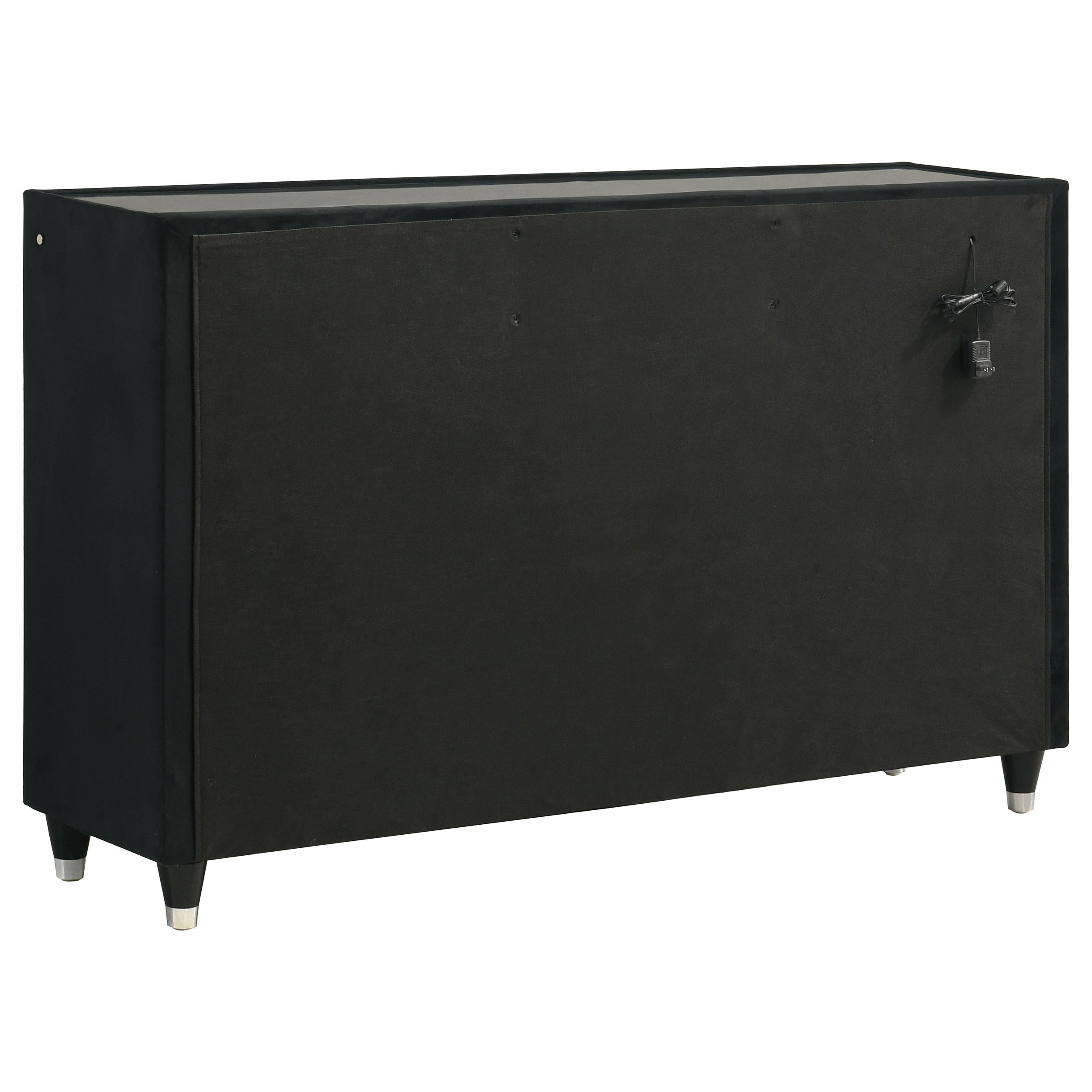  Coaster Furniture Ravenne 223193 8-drawer Velvet Upholstered LED Dresser Cabinet - Black IMAGE 2