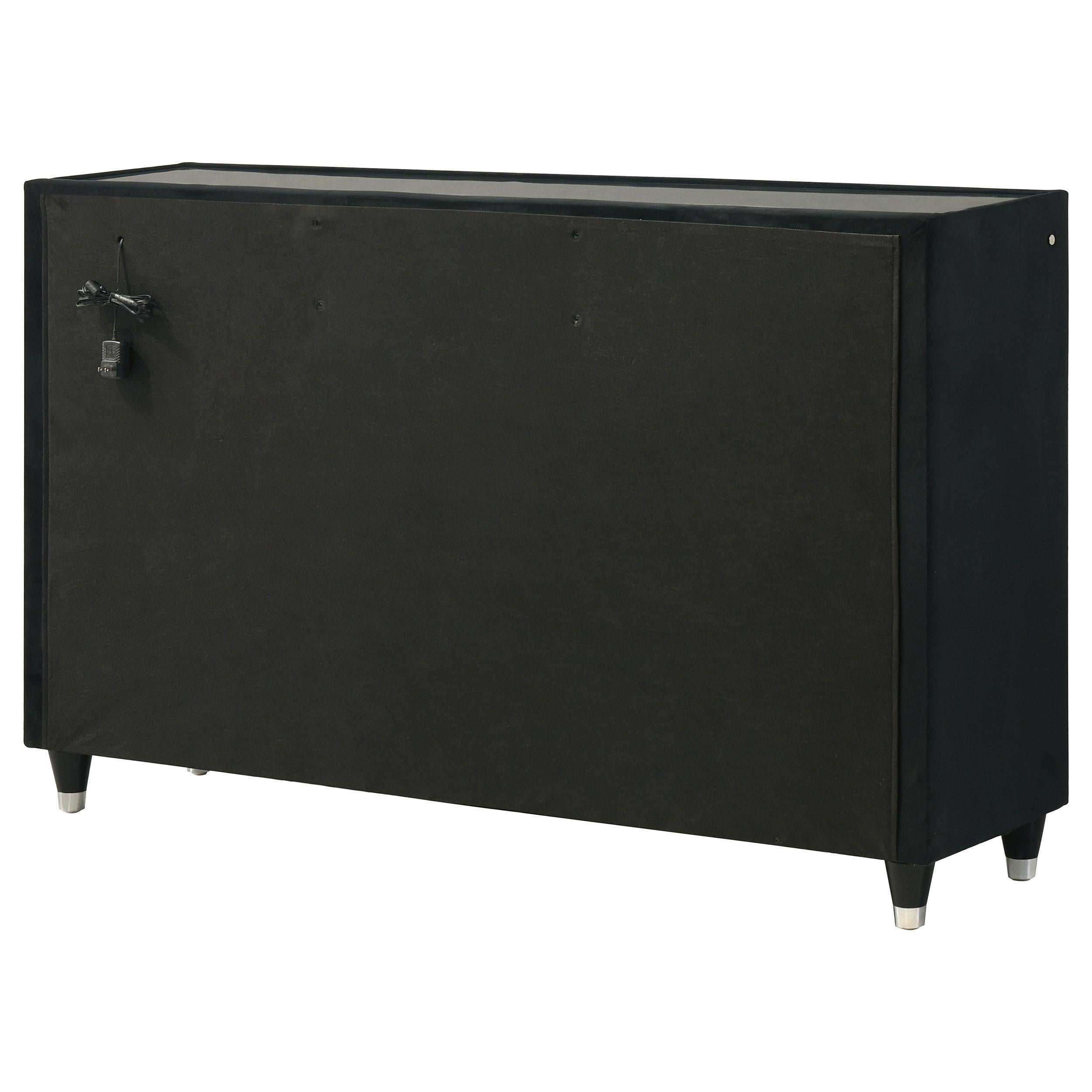  Coaster Furniture Ravenne 223193 8-drawer Velvet Upholstered LED Dresser Cabinet - Black IMAGE 6