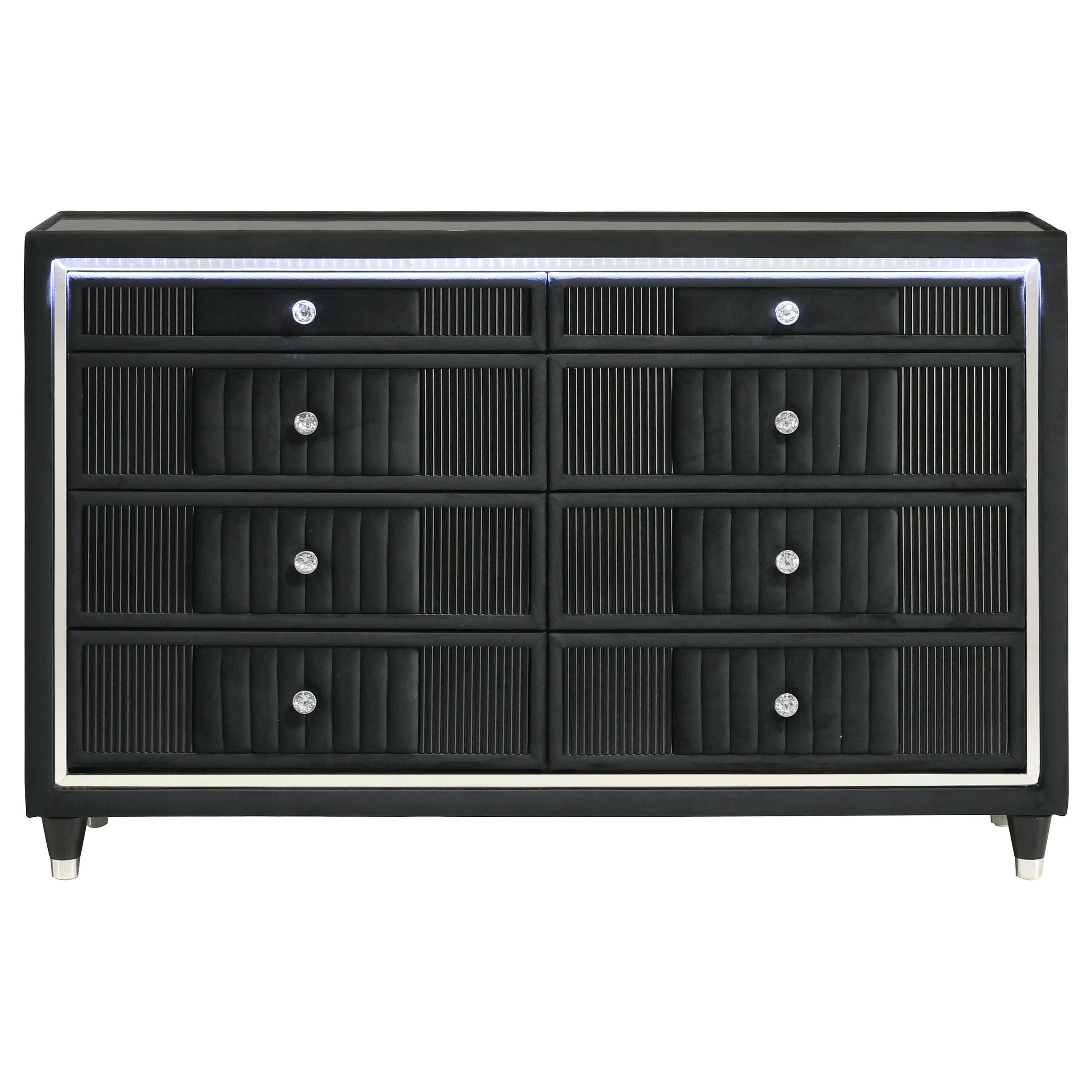  Coaster Furniture Ravenne 223193 8-drawer Velvet Upholstered LED Dresser Cabinet - Black IMAGE 8