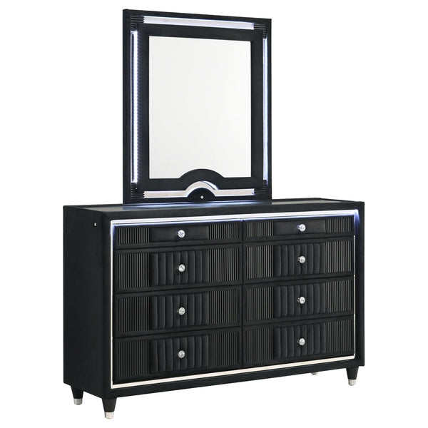 Coaster Furniture Ravenne 223193M 8-drawer Velvet Upholstered LED Dresser and Mirror - Black
