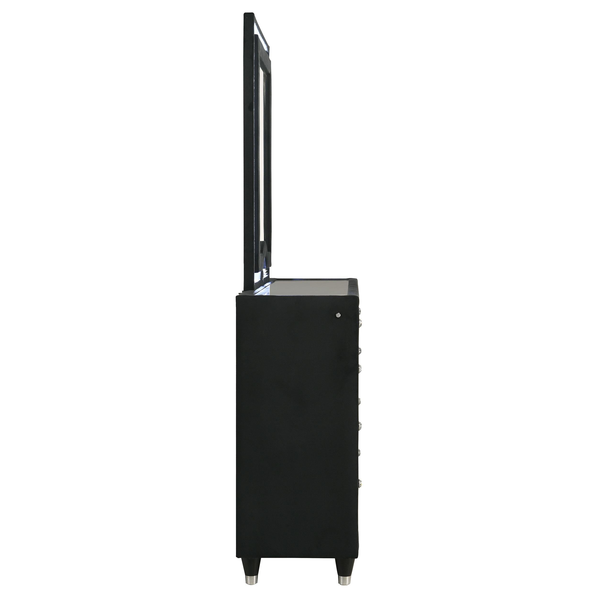  Coaster Furniture Ravenne 223193M 8-drawer Velvet Upholstered LED Dresser and Mirror - Black IMAGE 10
