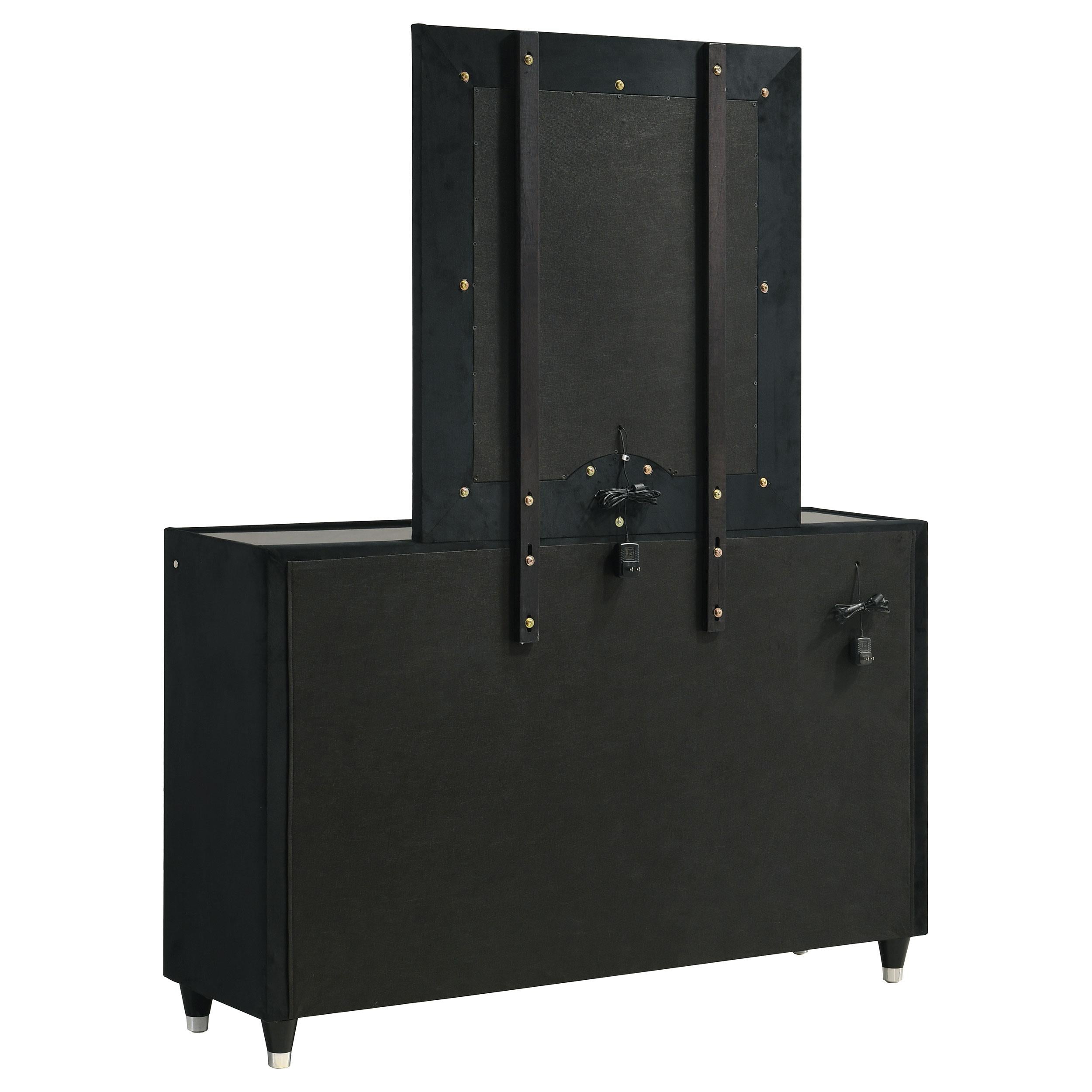  Coaster Furniture Ravenne 223193M 8-drawer Velvet Upholstered LED Dresser and Mirror - Black IMAGE 2