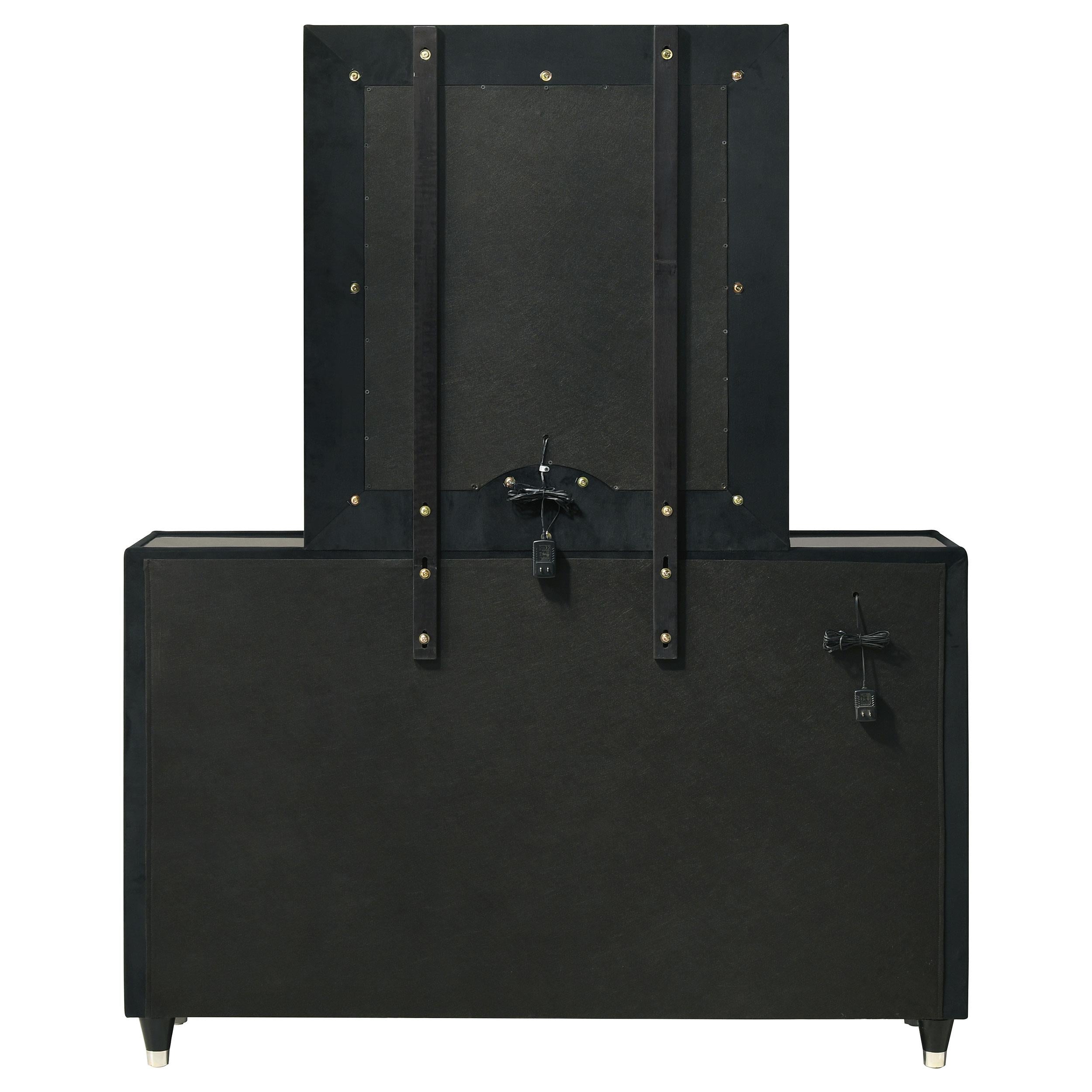  Coaster Furniture Ravenne 223193M 8-drawer Velvet Upholstered LED Dresser and Mirror - Black IMAGE 4