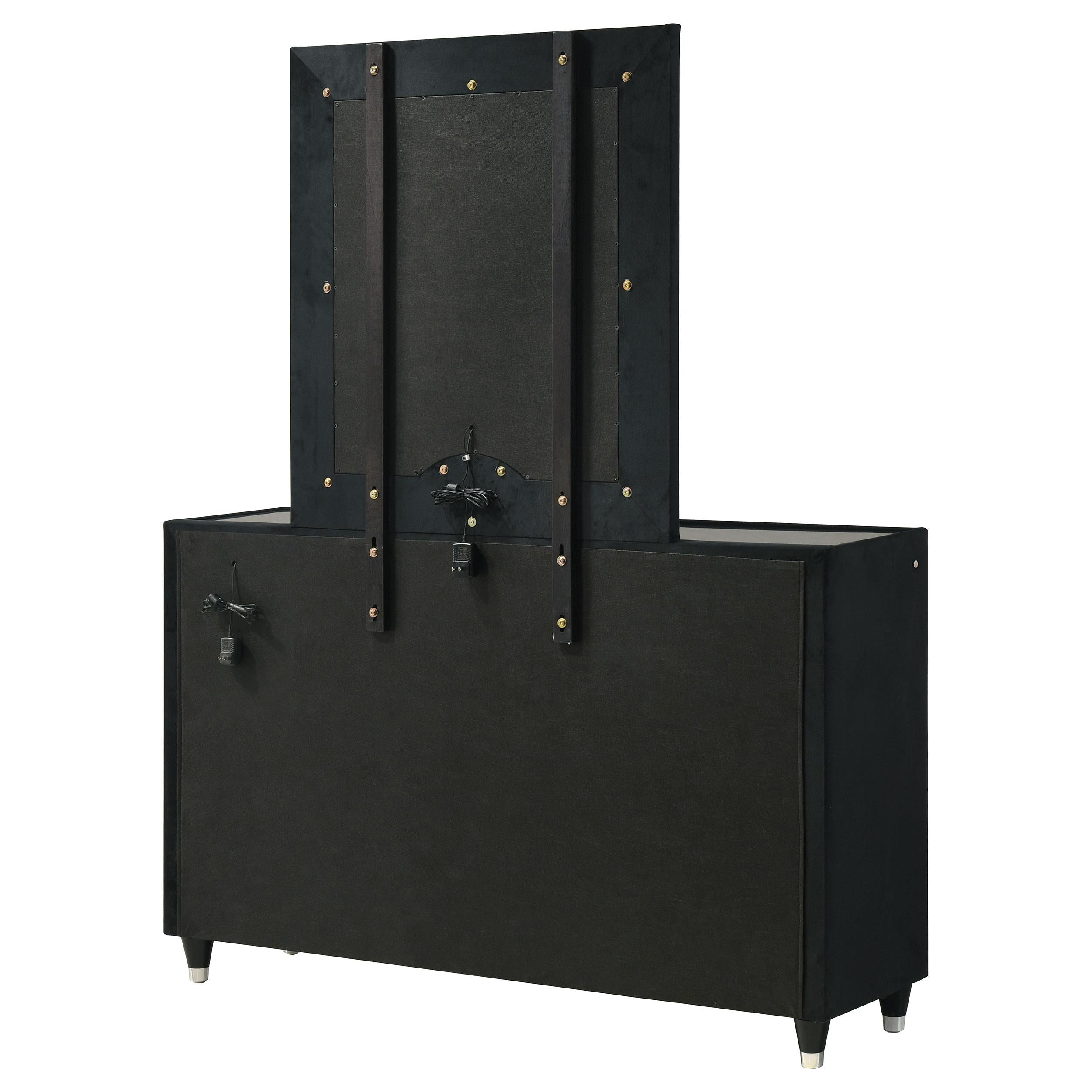  Coaster Furniture Ravenne 223193M 8-drawer Velvet Upholstered LED Dresser and Mirror - Black IMAGE 7
