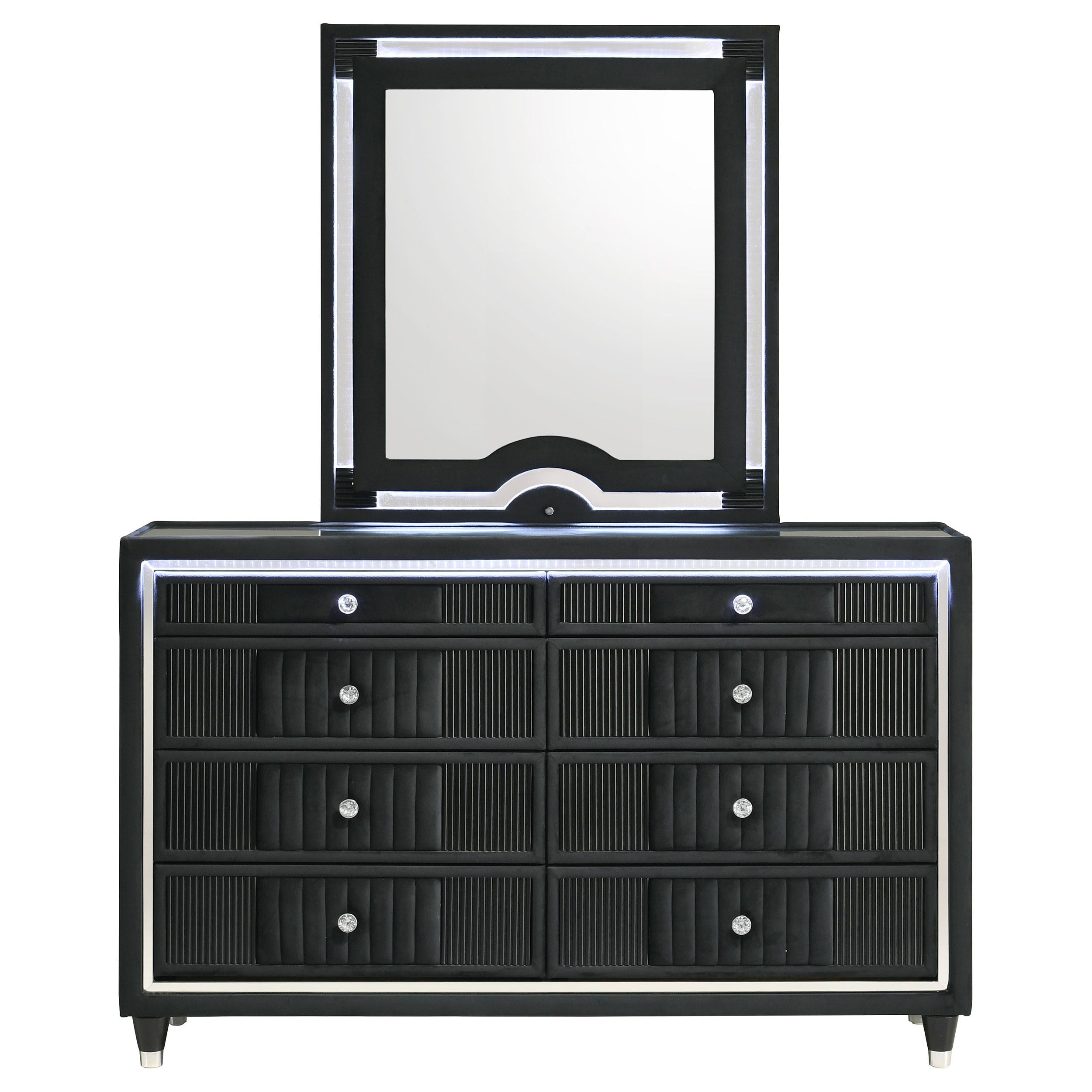  Coaster Furniture Ravenne 223193M 8-drawer Velvet Upholstered LED Dresser and Mirror - Black IMAGE 8