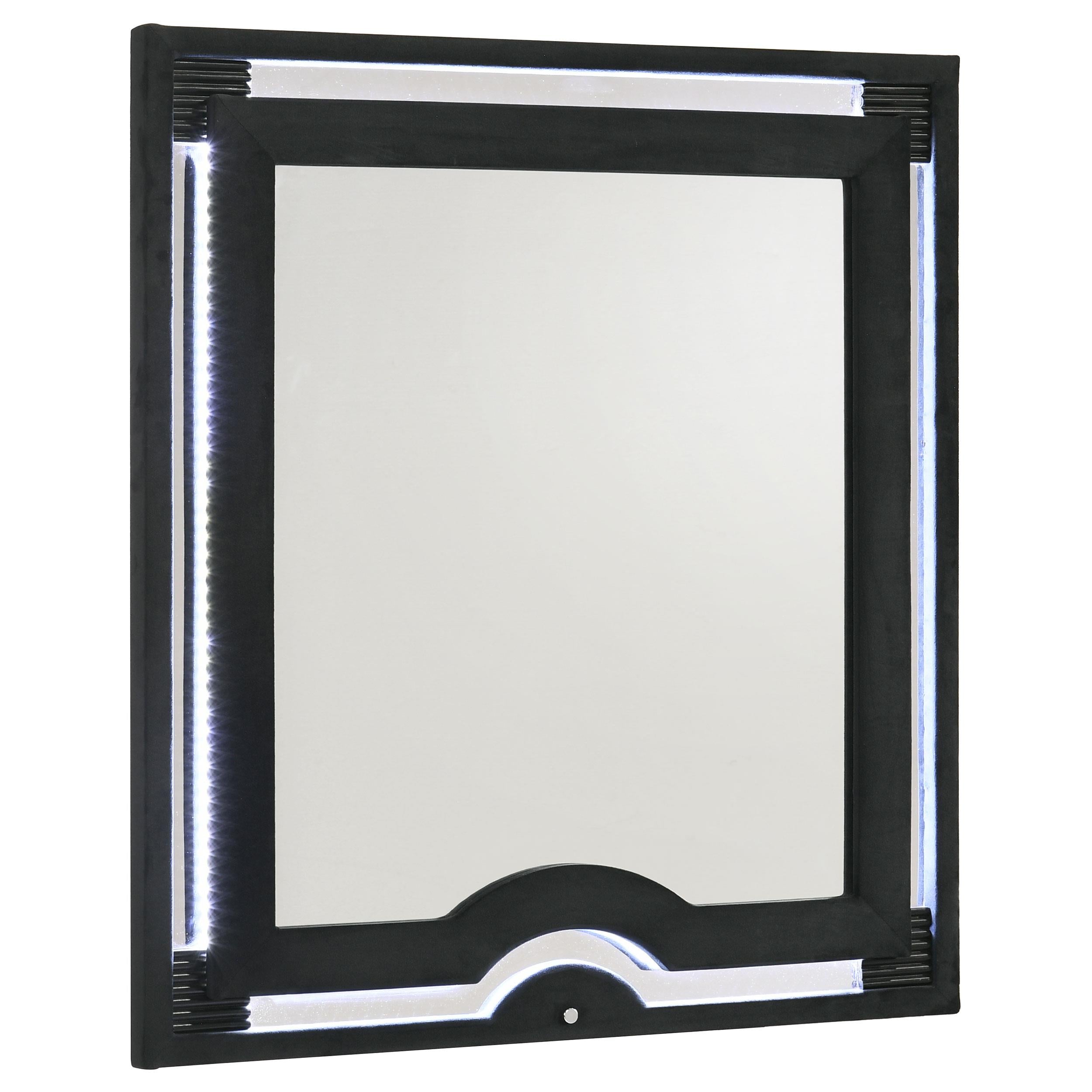  Coaster Furniture Ravenne 223194 Velvet Upholstered LED Dresser Mirror - Black IMAGE 1