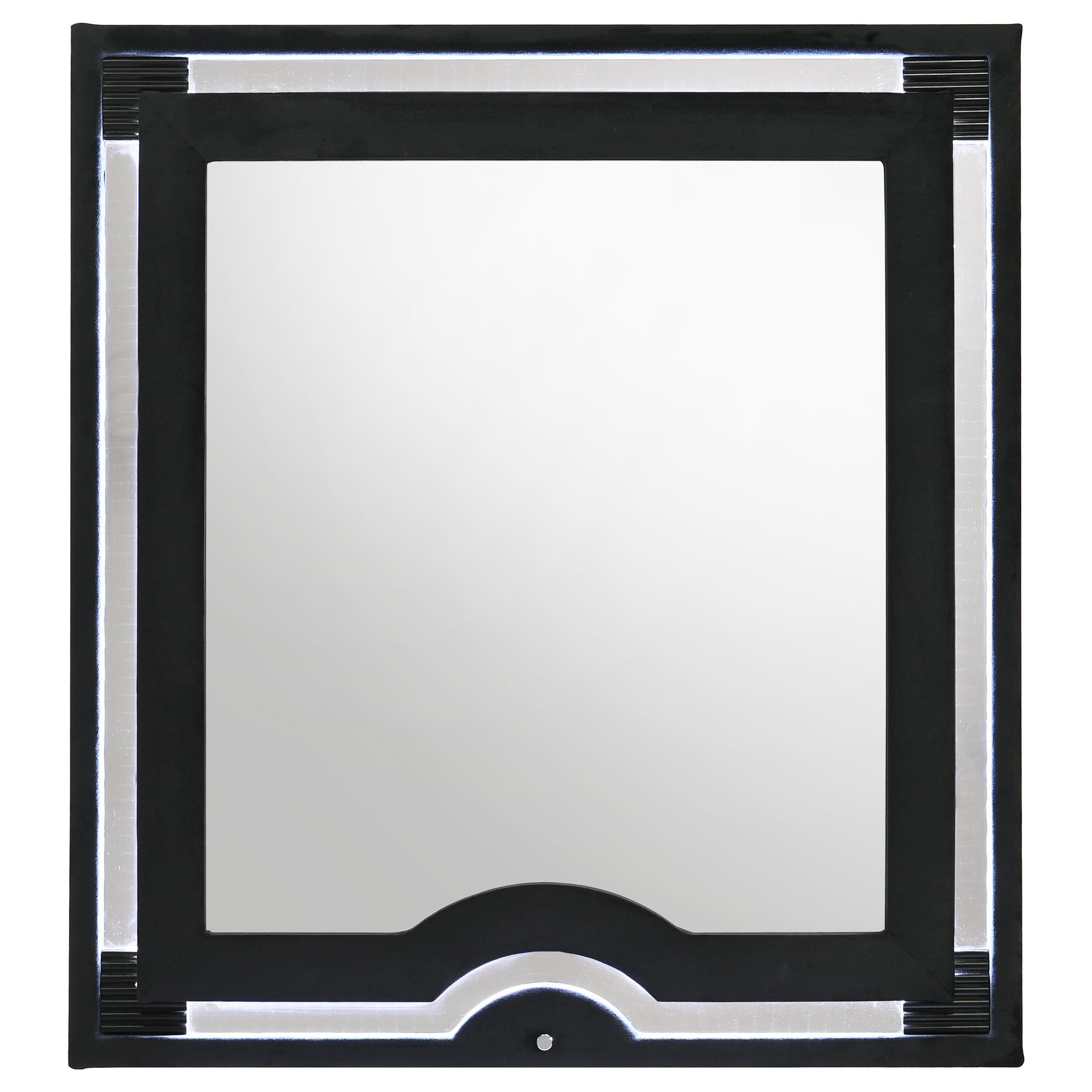  Coaster Furniture Ravenne 223194 Velvet Upholstered LED Dresser Mirror - Black IMAGE 2