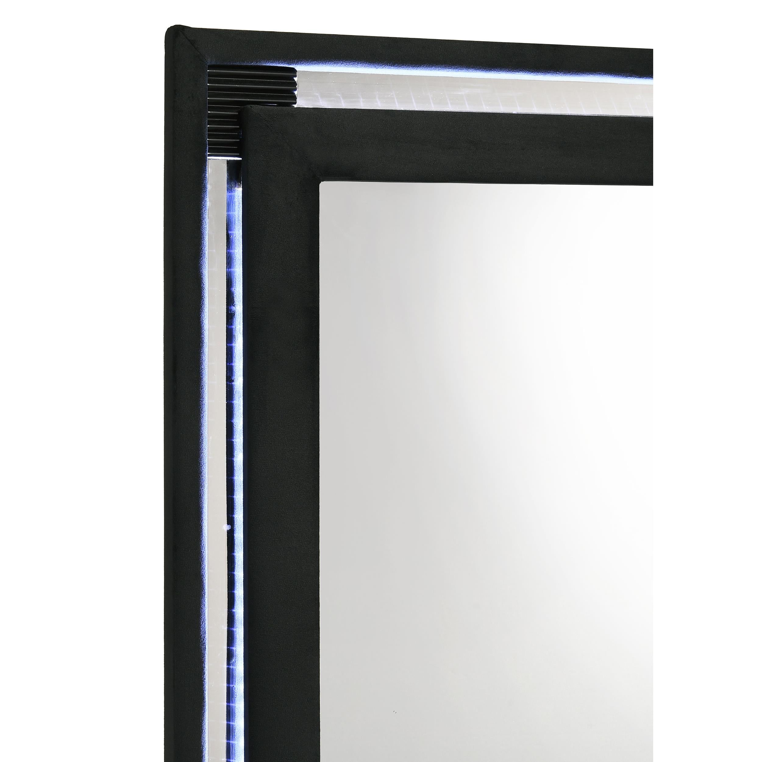  Coaster Furniture Ravenne 223194 Velvet Upholstered LED Dresser Mirror - Black IMAGE 4