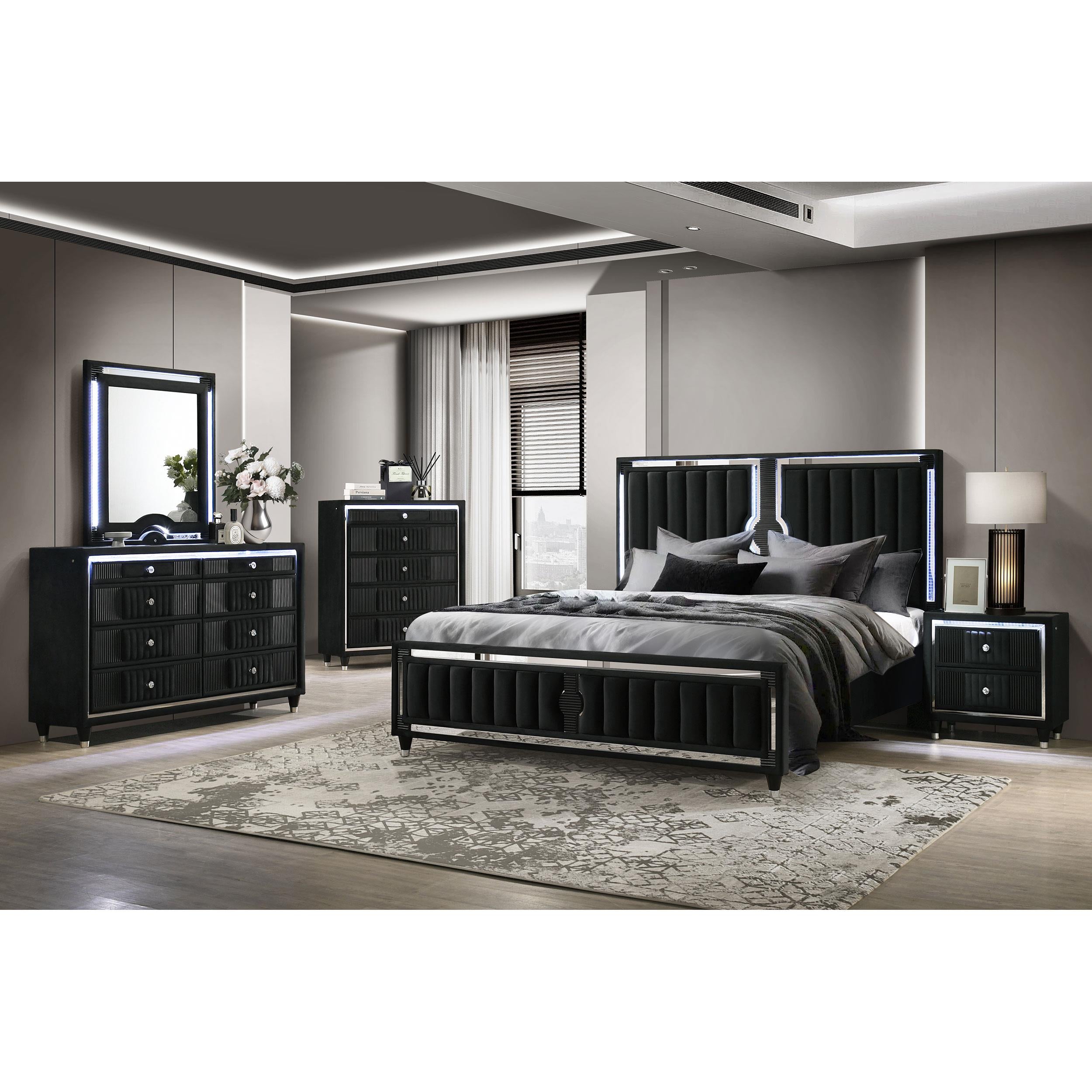  Coaster Furniture Ravenne 223194 Velvet Upholstered LED Dresser Mirror - Black IMAGE 7