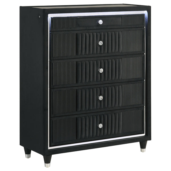 Coaster Furniture Ravenne 223195 5-drawer Velvet Upholstered LED Chest - Black