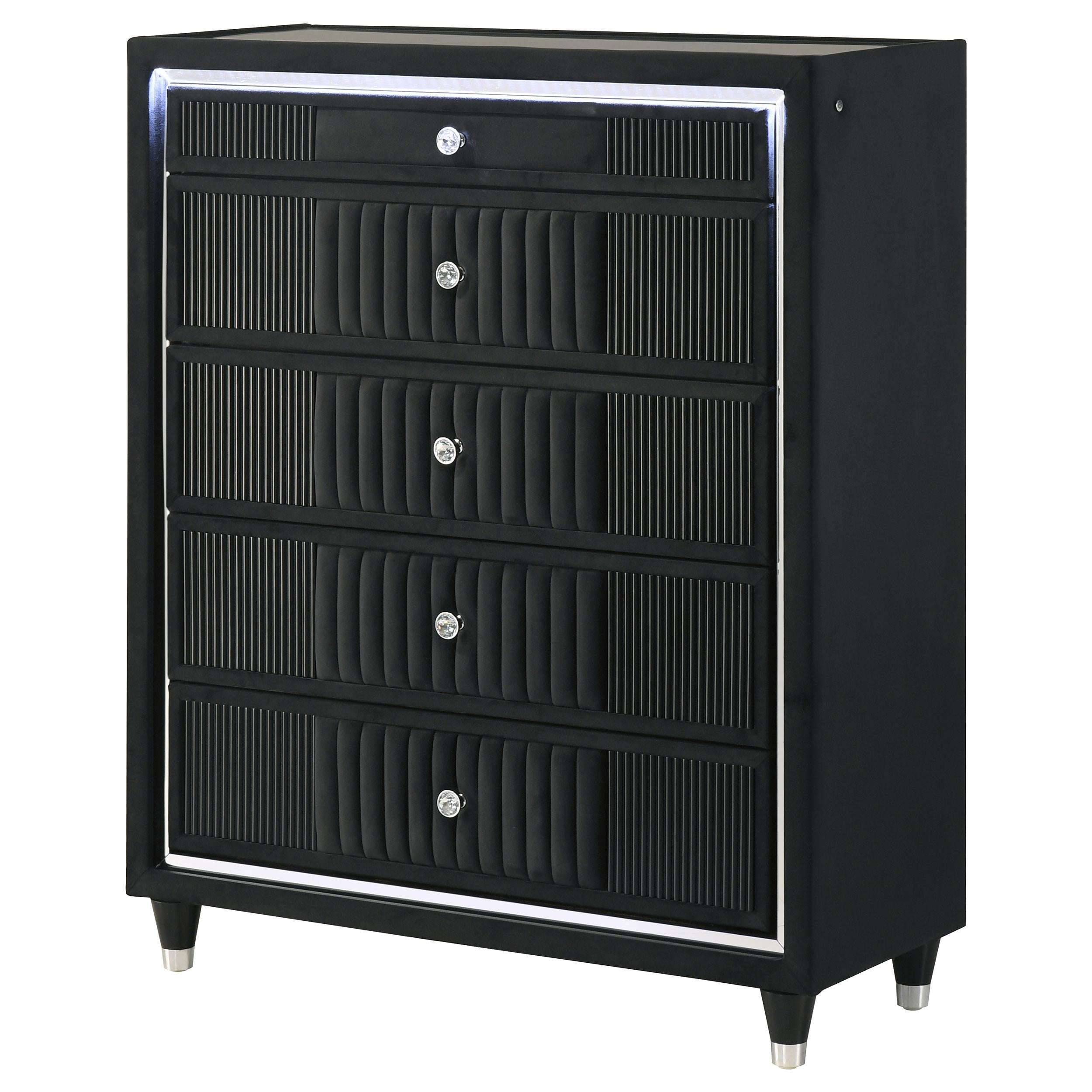  Coaster Furniture Ravenne 223195 5-drawer Velvet Upholstered LED Chest - Black IMAGE 11