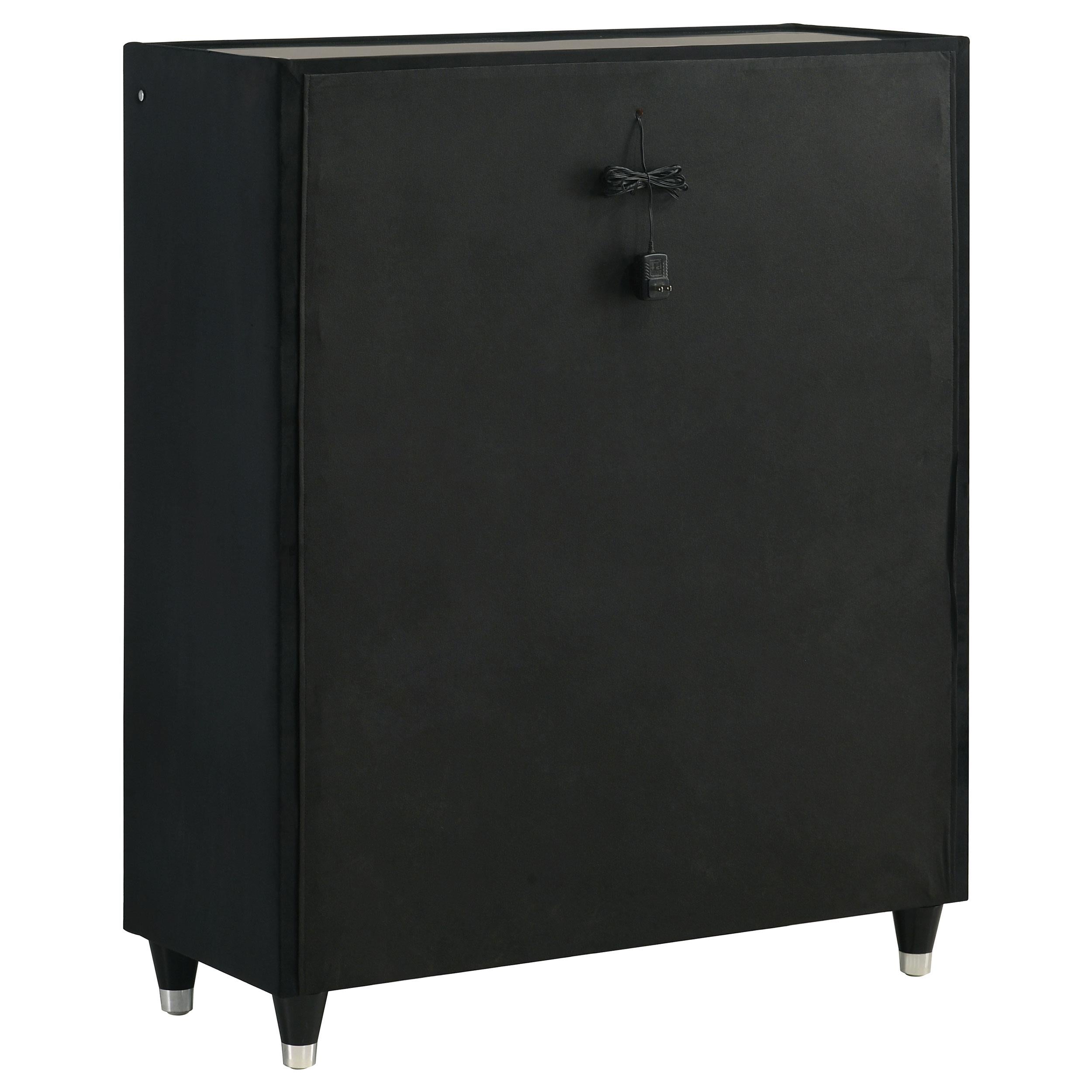  Coaster Furniture Ravenne 223195 5-drawer Velvet Upholstered LED Chest - Black IMAGE 2