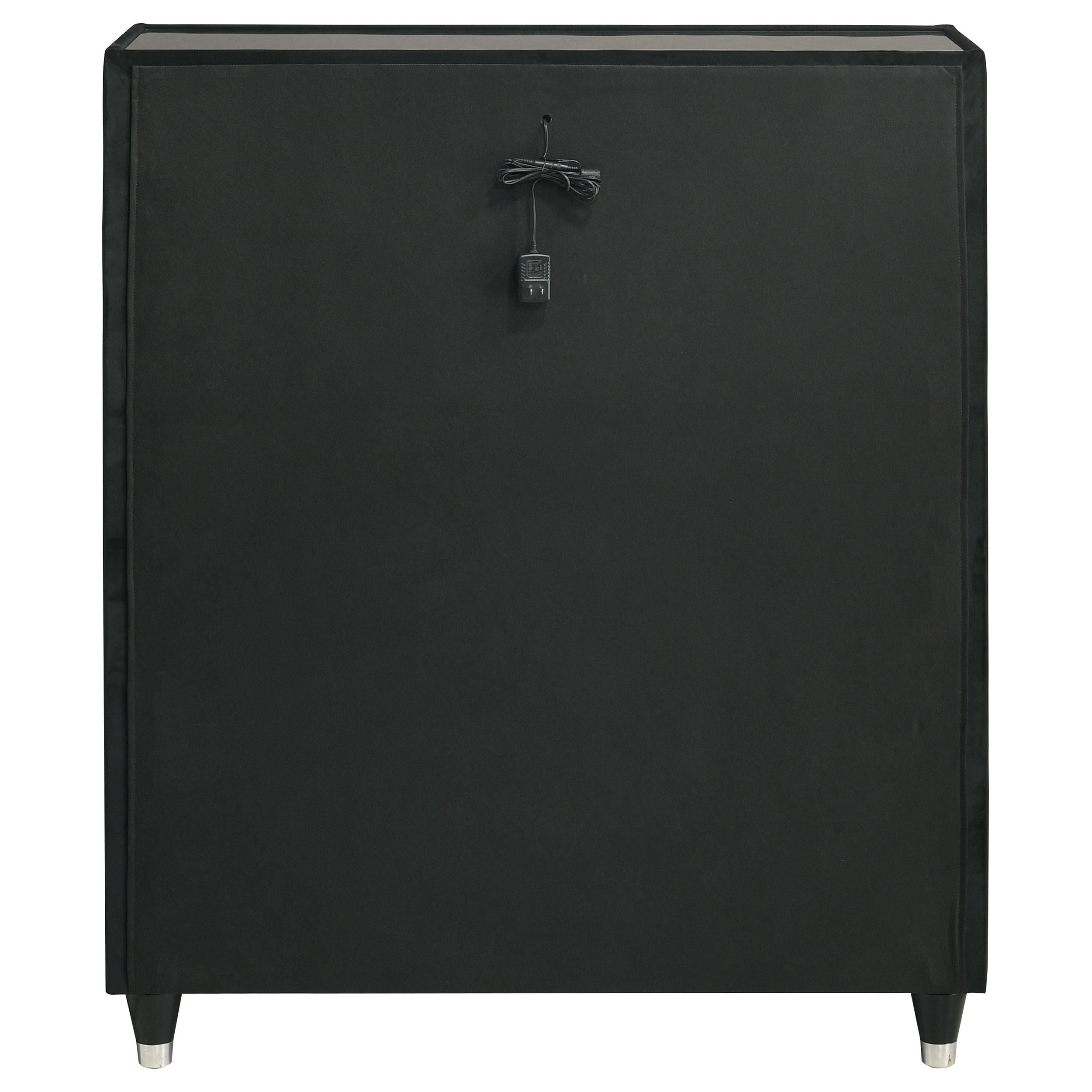  Coaster Furniture Ravenne 223195 5-drawer Velvet Upholstered LED Chest - Black IMAGE 6
