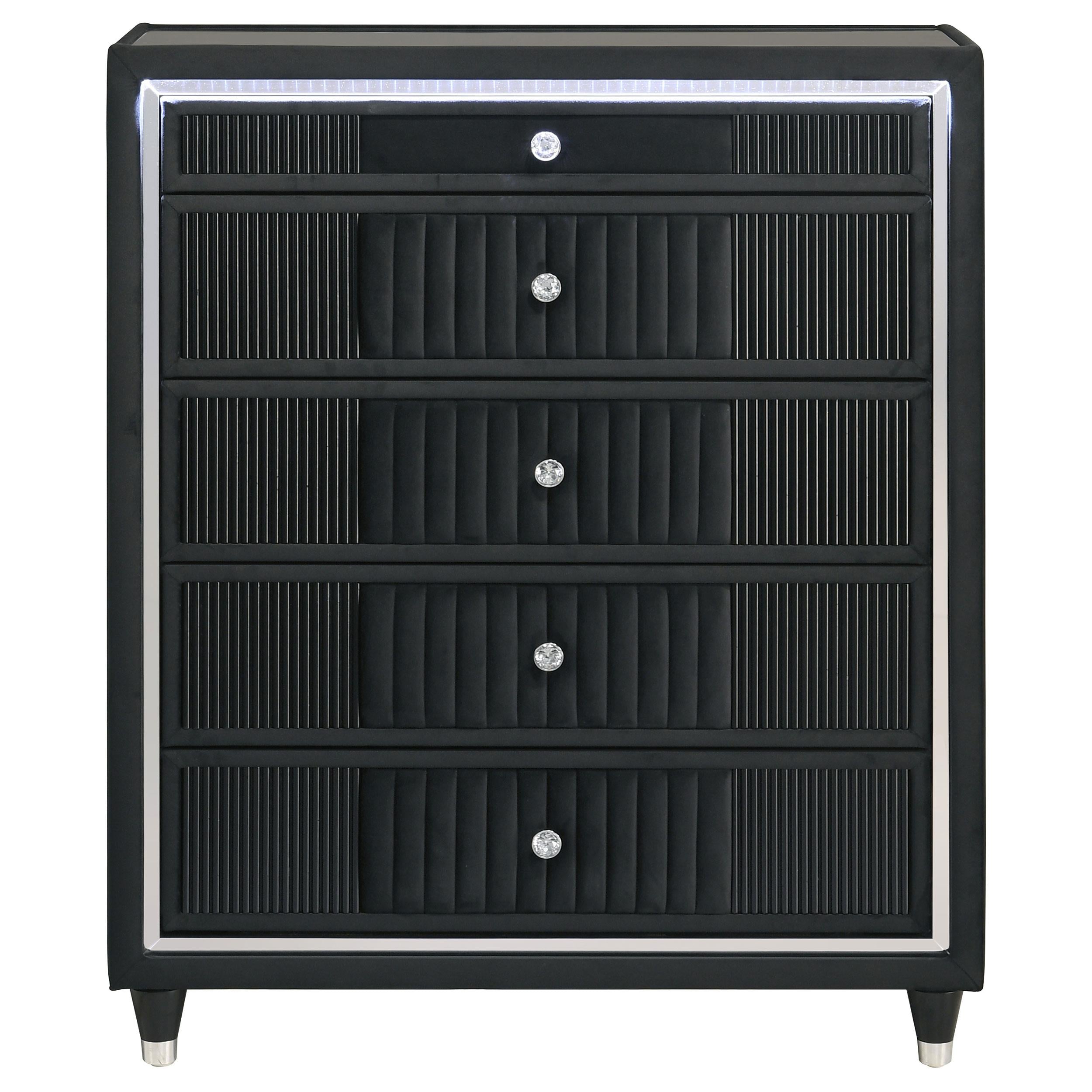  Coaster Furniture Ravenne 223195 5-drawer Velvet Upholstered LED Chest - Black IMAGE 7