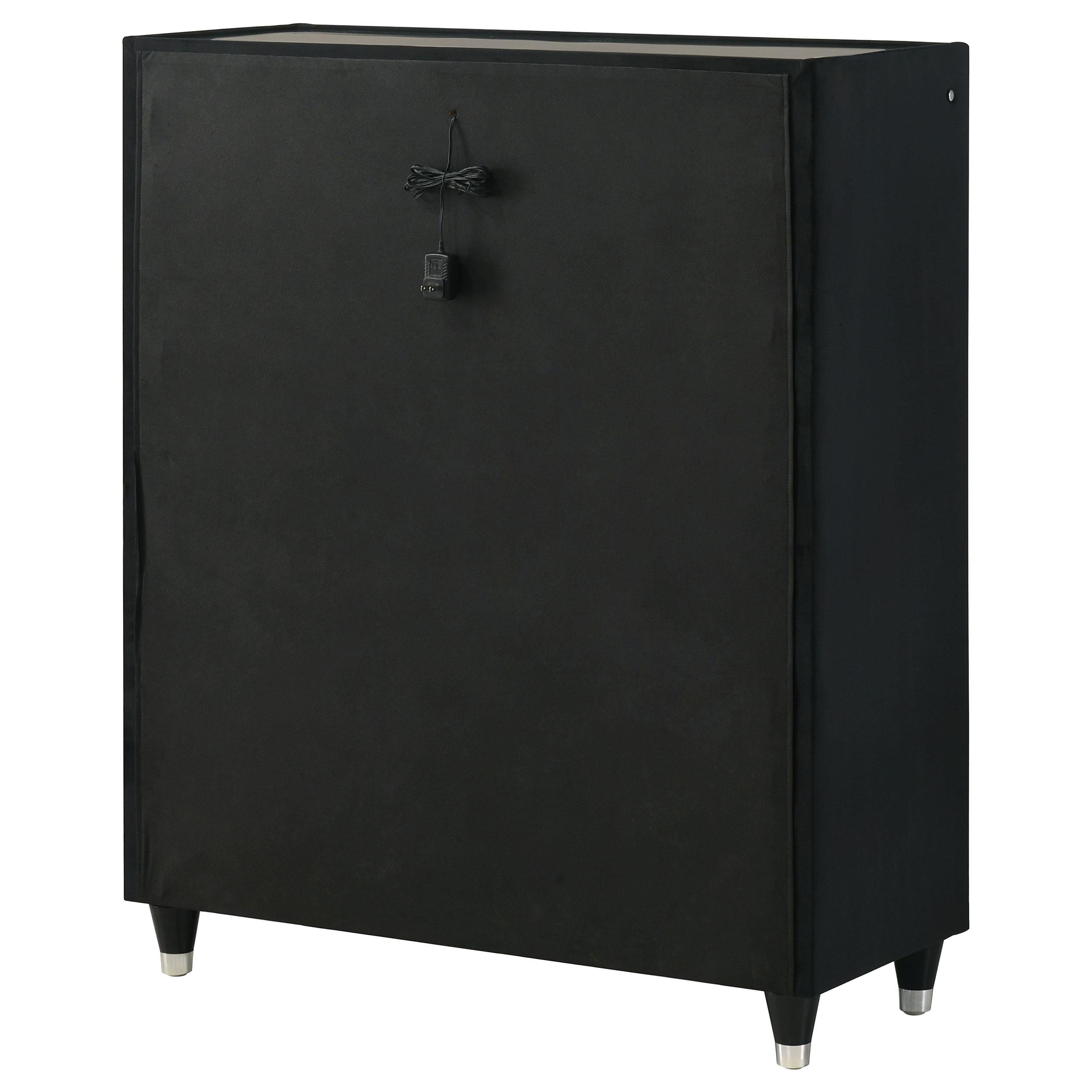  Coaster Furniture Ravenne 223195 5-drawer Velvet Upholstered LED Chest - Black IMAGE 9